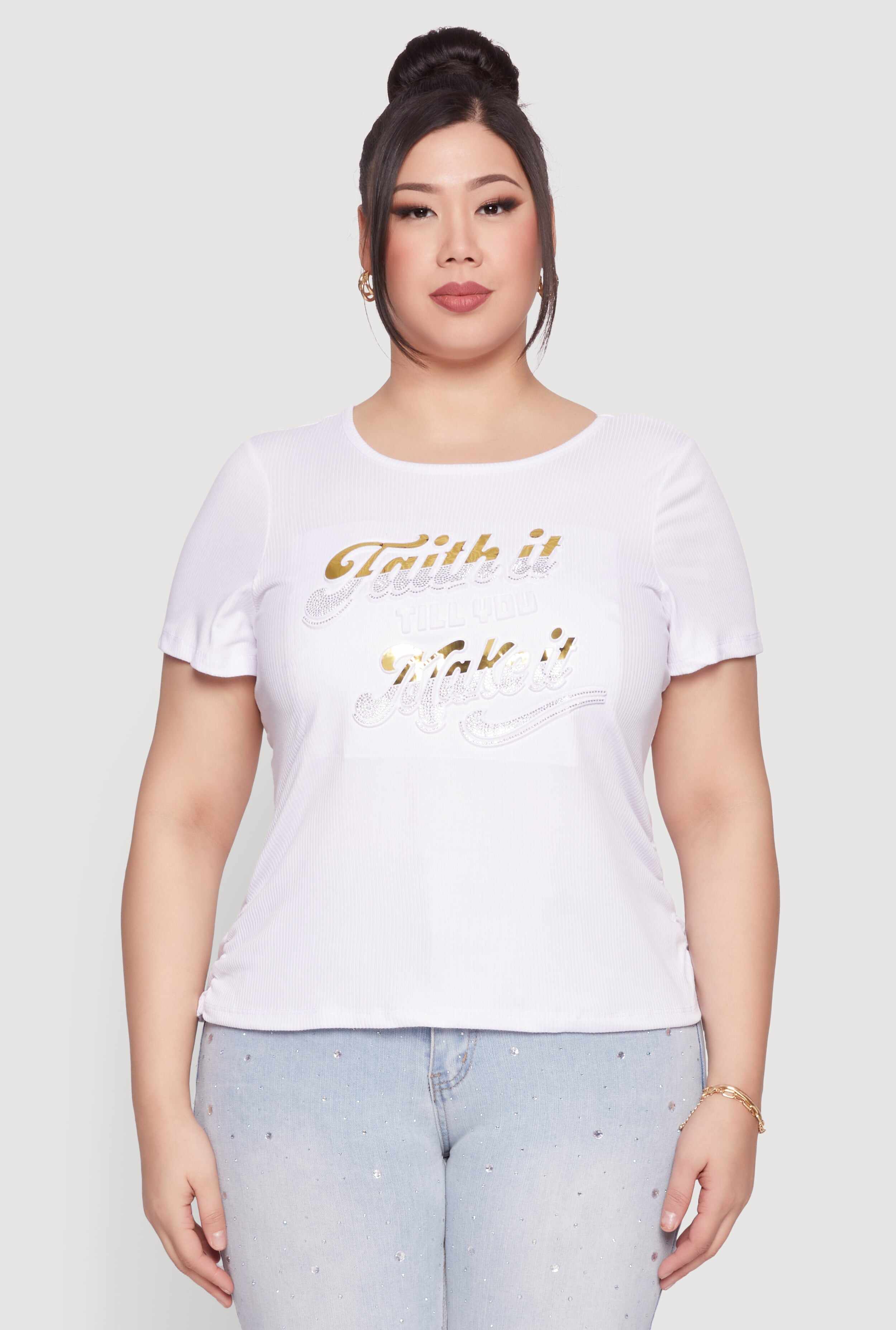 Plus Size Faith It 3D Foil Graphic Tee