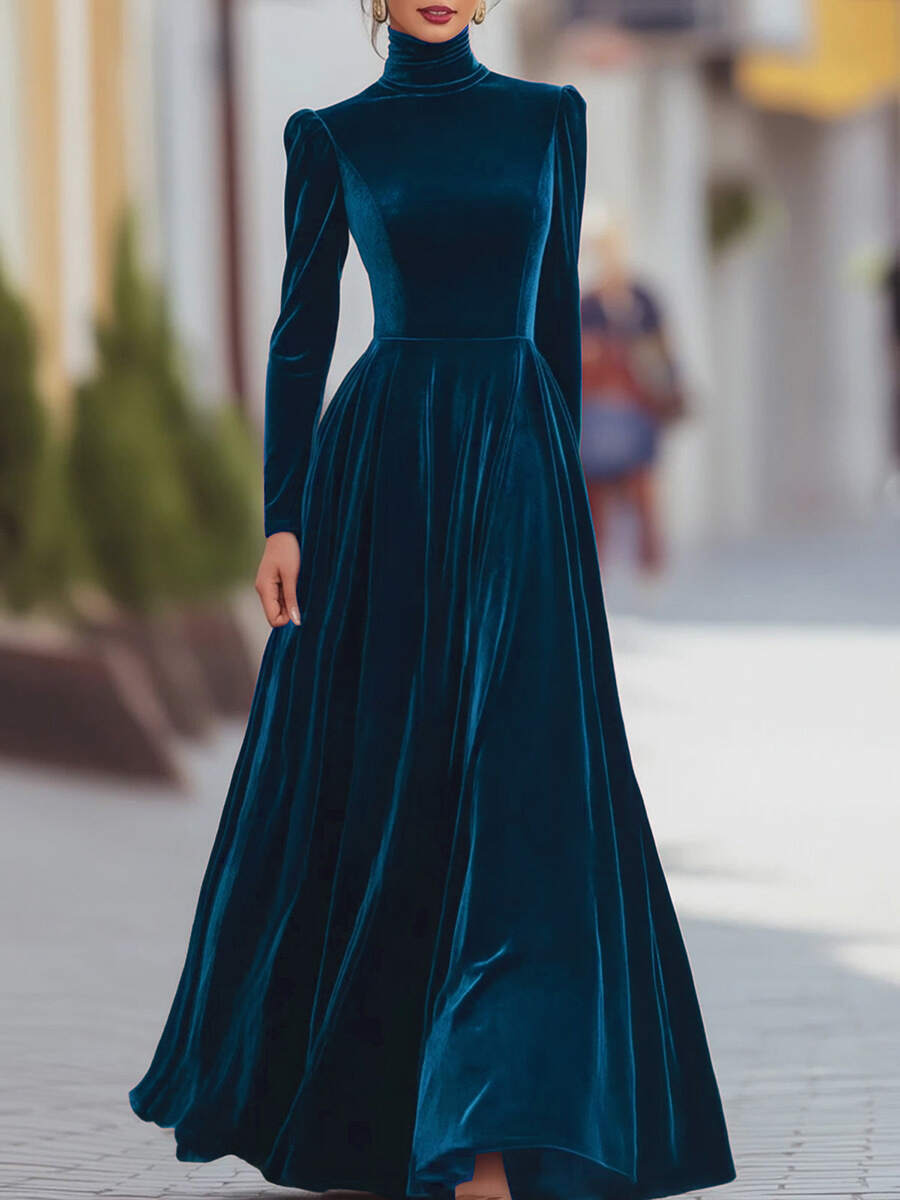 Burgundy Velvet Long-Sleeve Gown