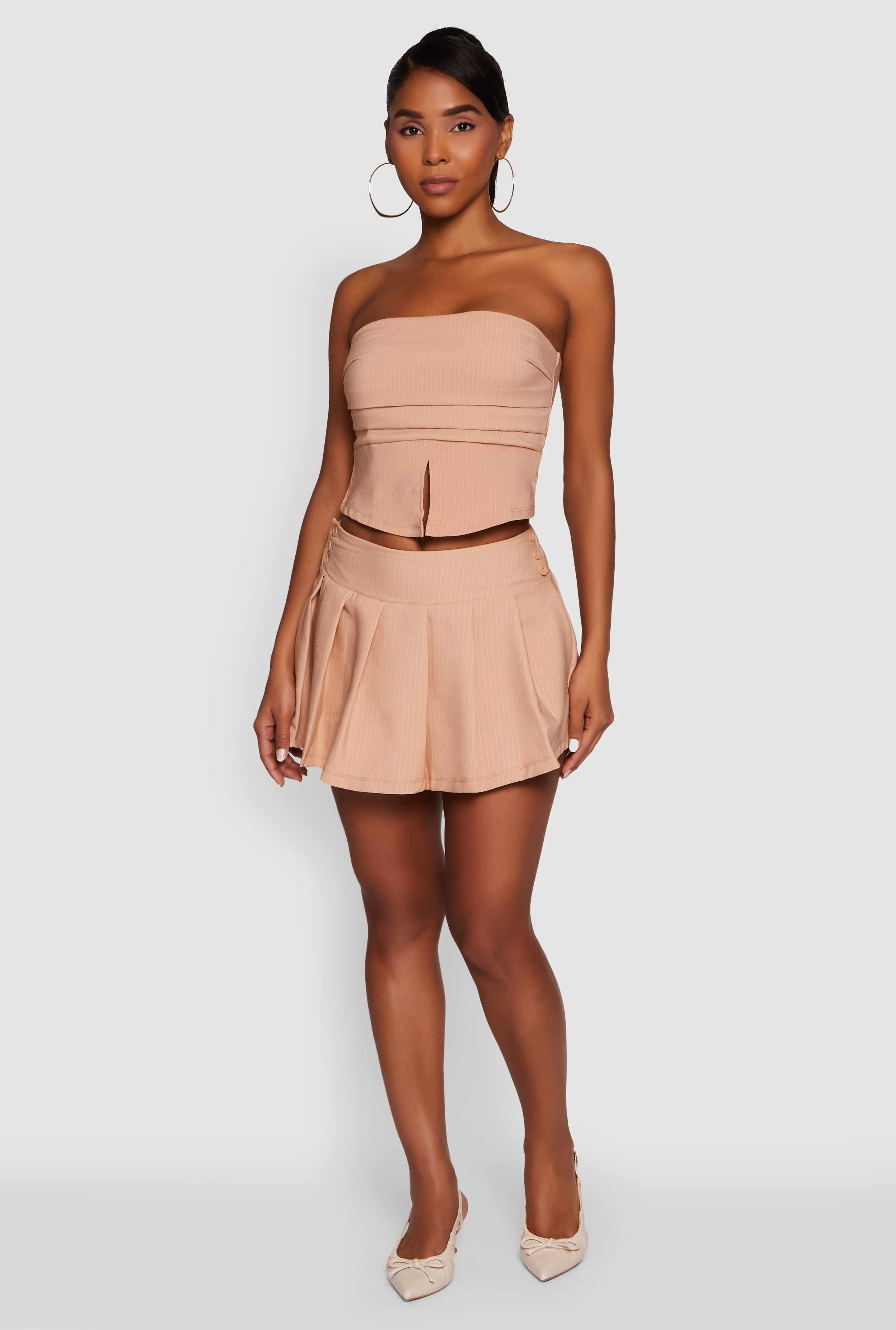 Haute Monde Trendy Pinstripe Strapless Crop Top