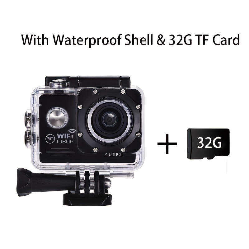 (Built-in Battery) Wifi HD 1080 Action Camera 30m Waterproof Underwater Camera 140 Degrees Ultra-wide Angle Lens Convenient Waterproof Action Camera 2 Inch Display Wifi Camera Multiple Languages Optional Waterproof Camera With 32G TF Card For Thanksgiving