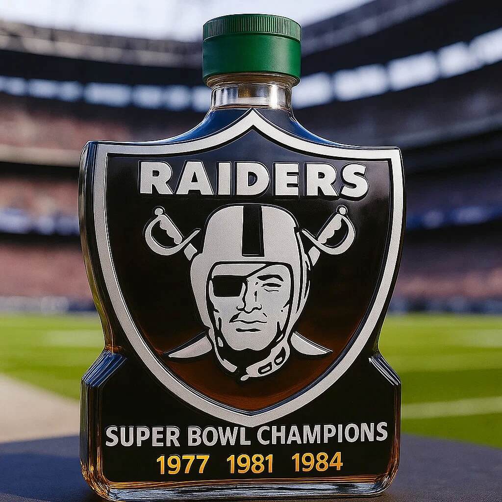 Las Vegas Raiders 3-time Super Bowl Champion Whiskey Bottle