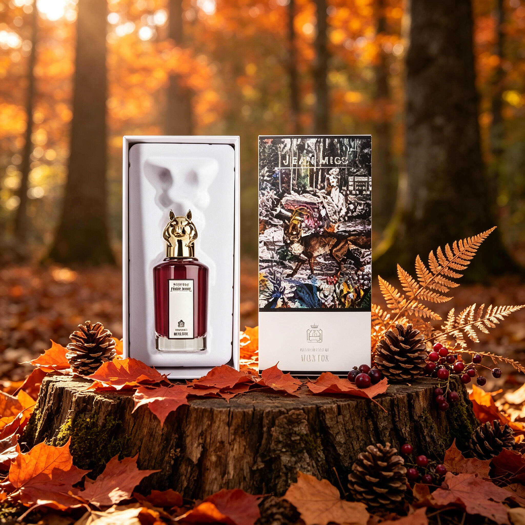 Portrait Animal Head EDP Perfume 80ml, Gold 3D Fox & Elk Sculpture Cap  Bottle