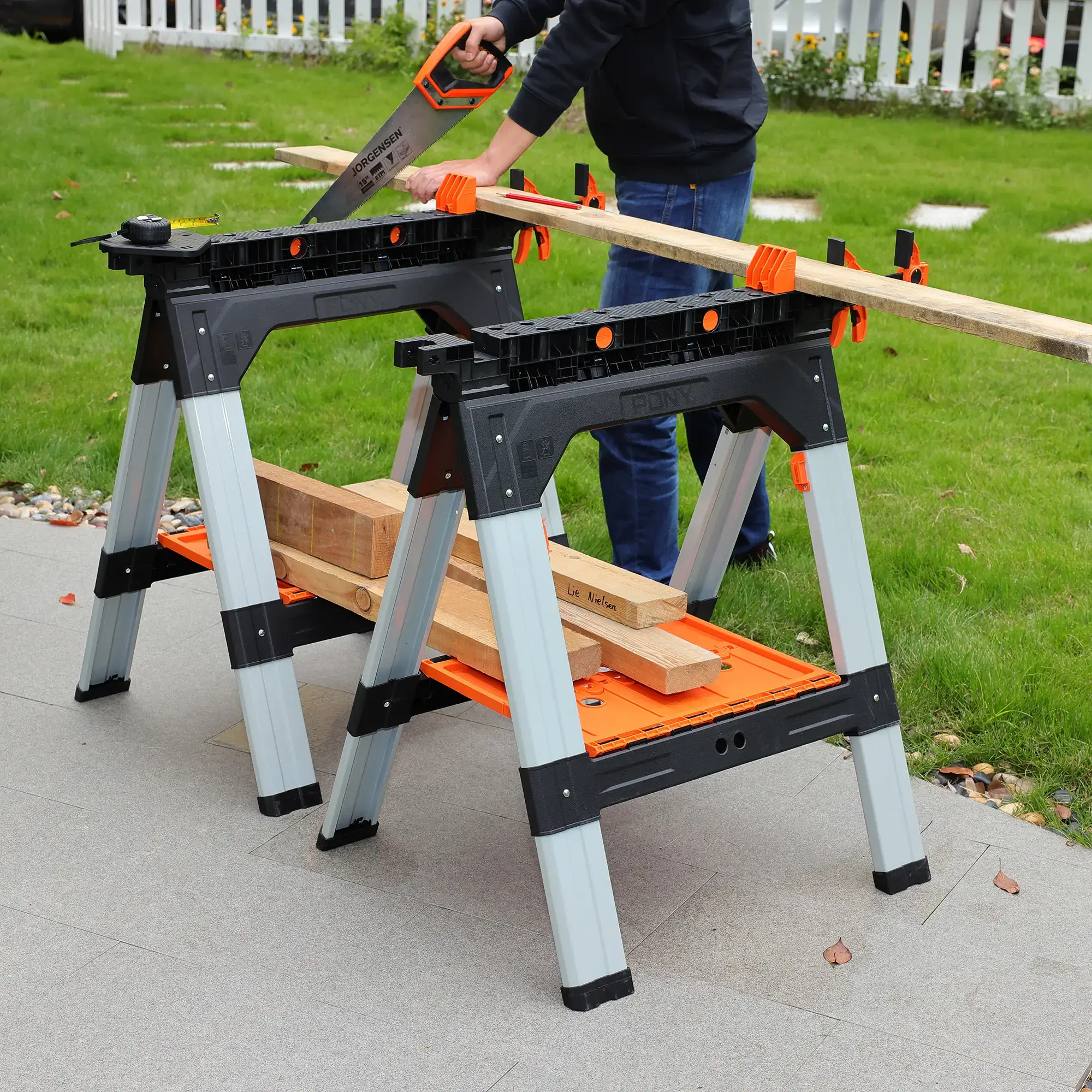 2-Pack Clamping Sawhorses, 1200 LBS Load Capacity, 30-3/4