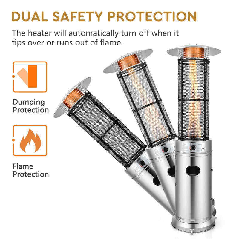 41000 BTU Stainless Steel Standing Round Glass Tube Propane Patio Heaters
