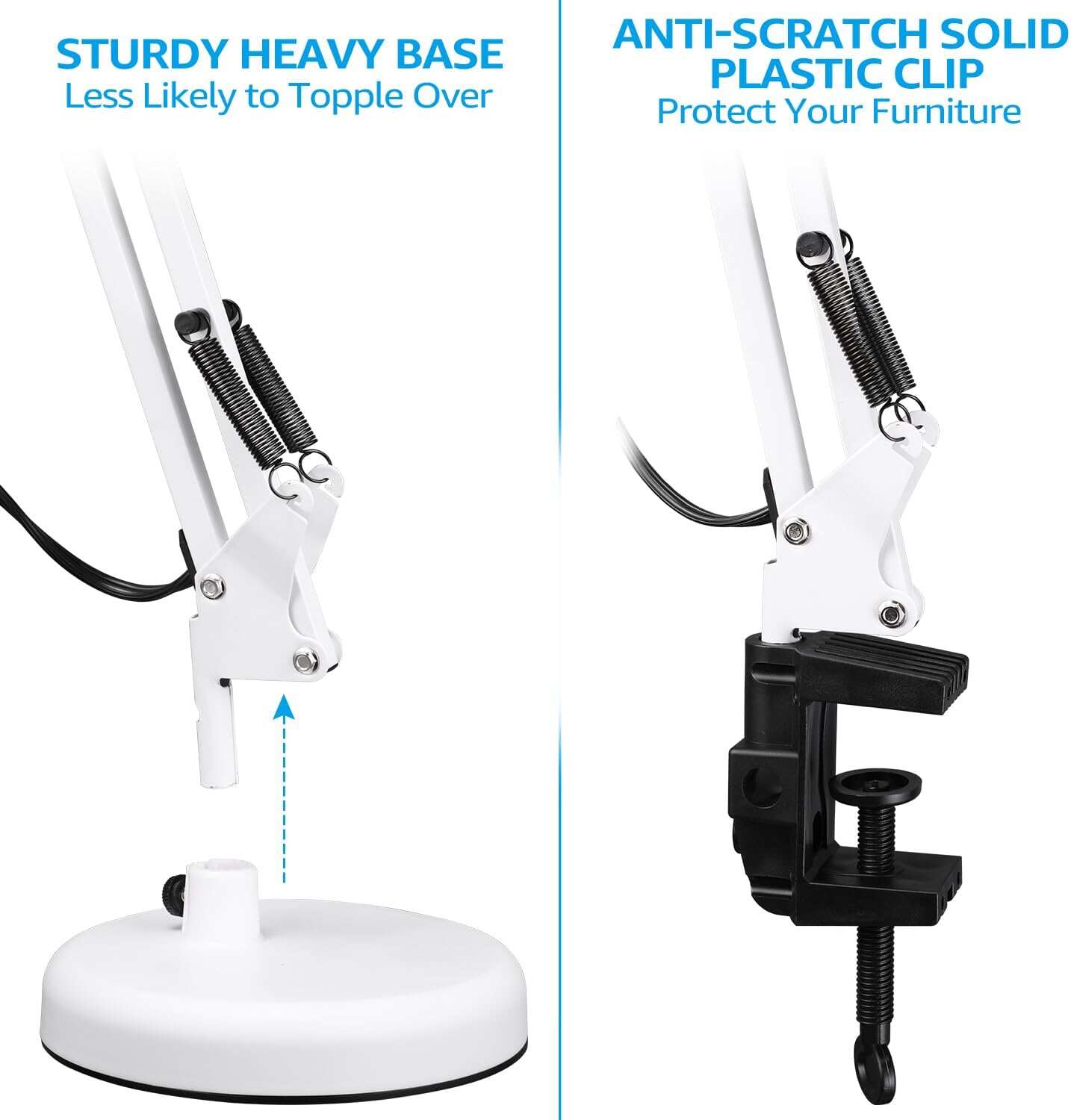 TORCHSTAR Metal Desk Lamp with Clamp, Swing Arm , Architect Adjustable Gooseneck Table Lamp, Clip Desk Lights for Home Office, Work, Study, Reading, E26 Base, Multi-Joint, Black