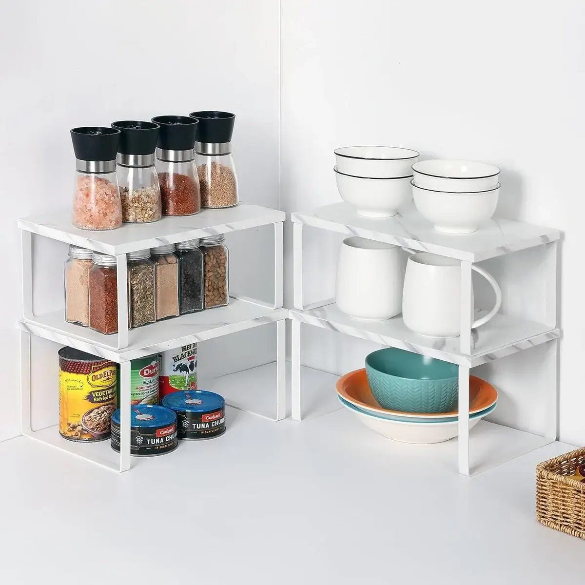 Stackable Kitchen Cabinet Shelves Organizer