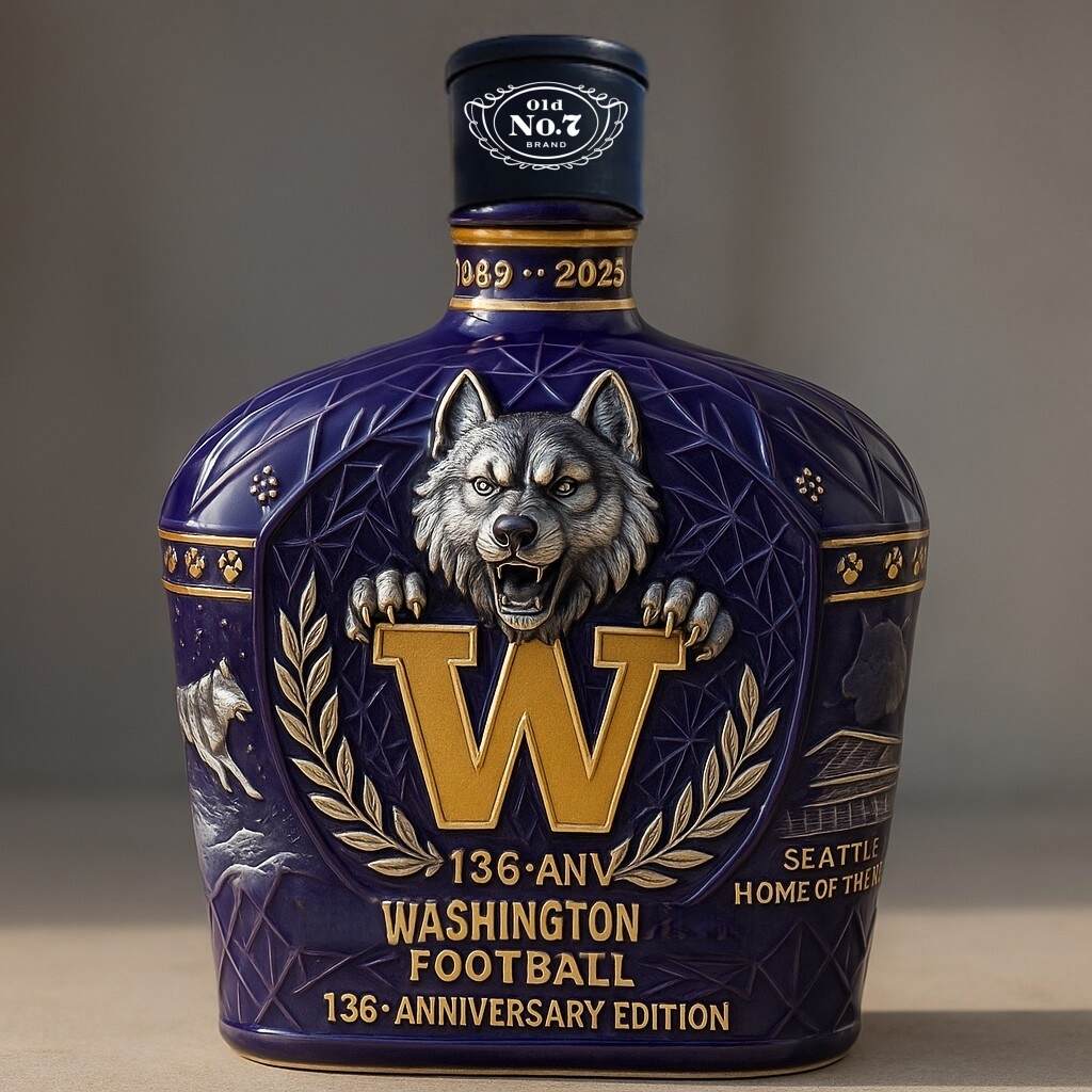 UW Huskies Football 136th Anniversary Whiskey Bottle