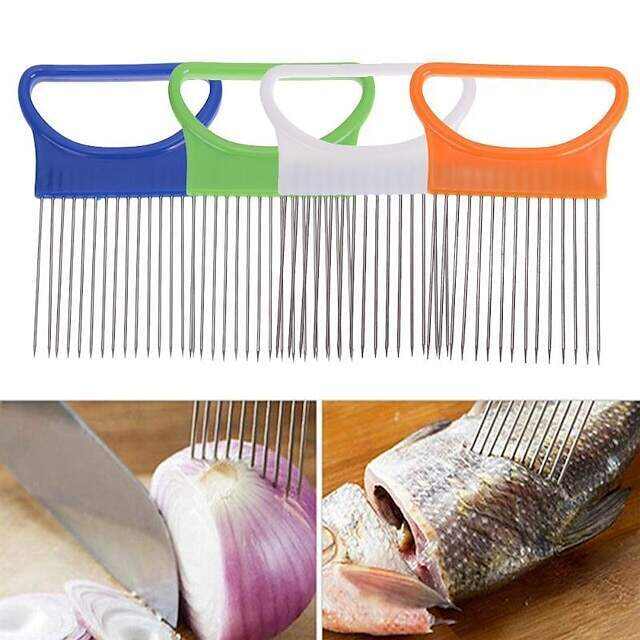 Kitchen Onion Slicer Cut Onion Holder Fork Tomato Vegetable Slicer Cutting Aid Guide Holder Fruit Cutter