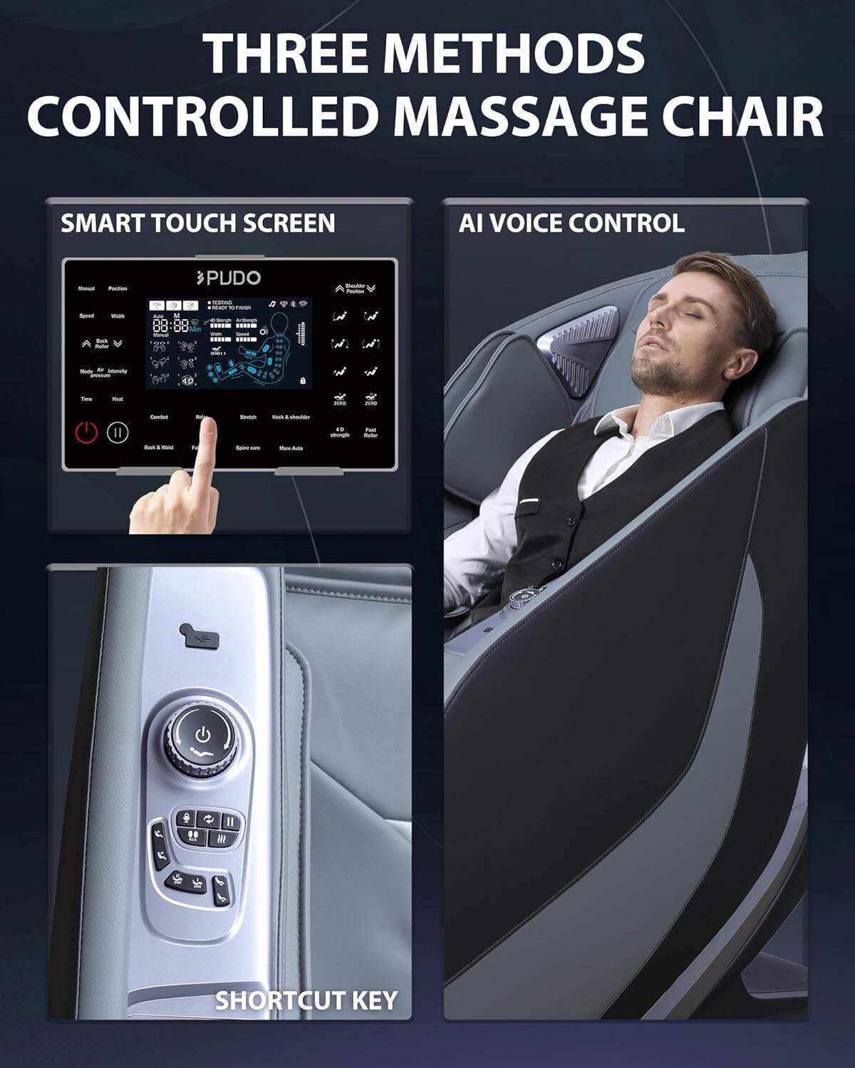 PUDO 2023 4D Massage Chair Full Body | Zero Gravity Shiatsu Massage Chairs Recliner with AI Voice with Heated SL Track Bluetooth Speaker Airbag Yoga Stretch, Foot Roller Auto Legrest (Beige)