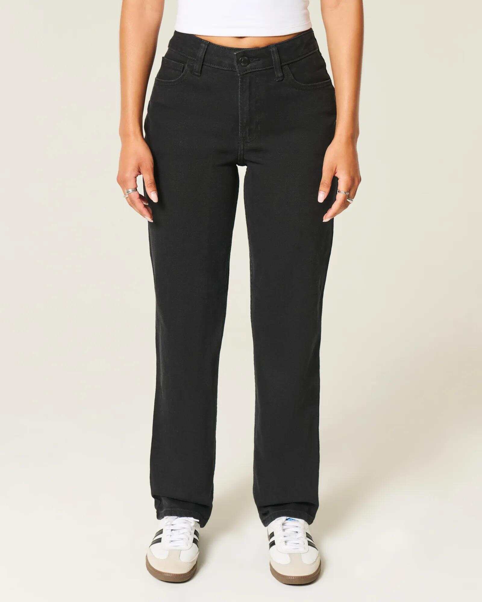 High-Rise Washed Black Straight Jeans