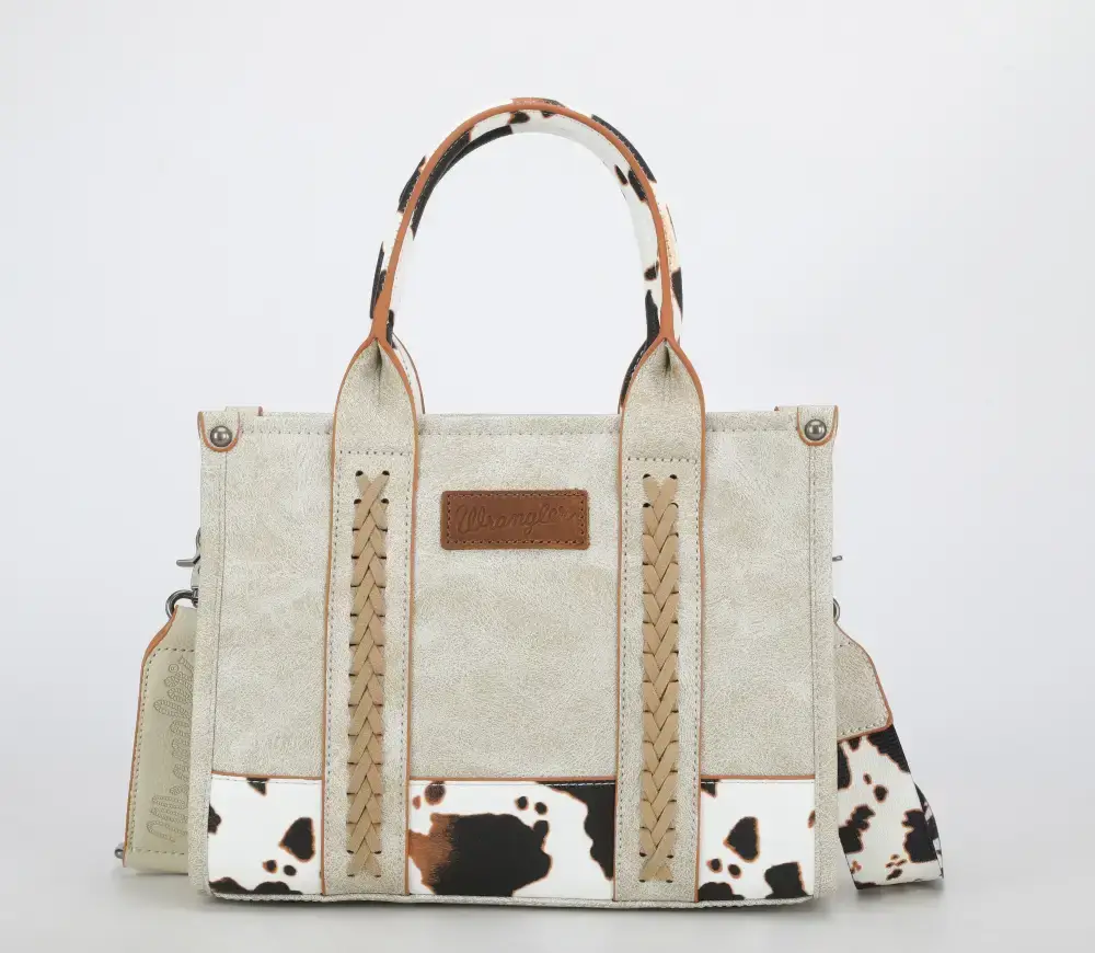 Cow Print Accented Wrangler Concealed Carry Crocodile Pattern Tote/Crossbody Bag by Wrangler
