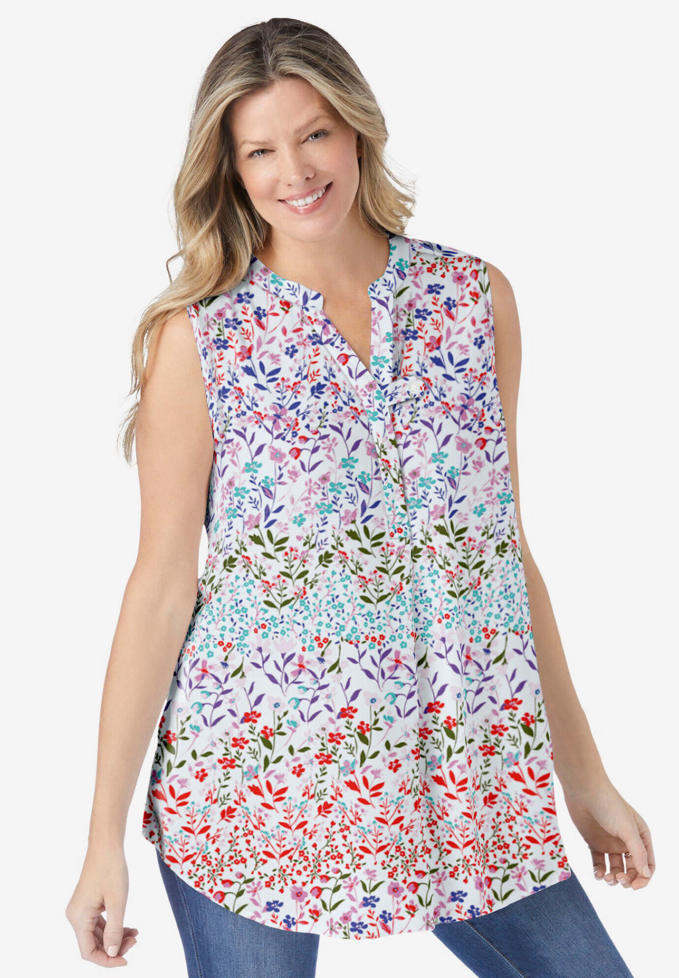 Sleeveless Tab-Front Tunic