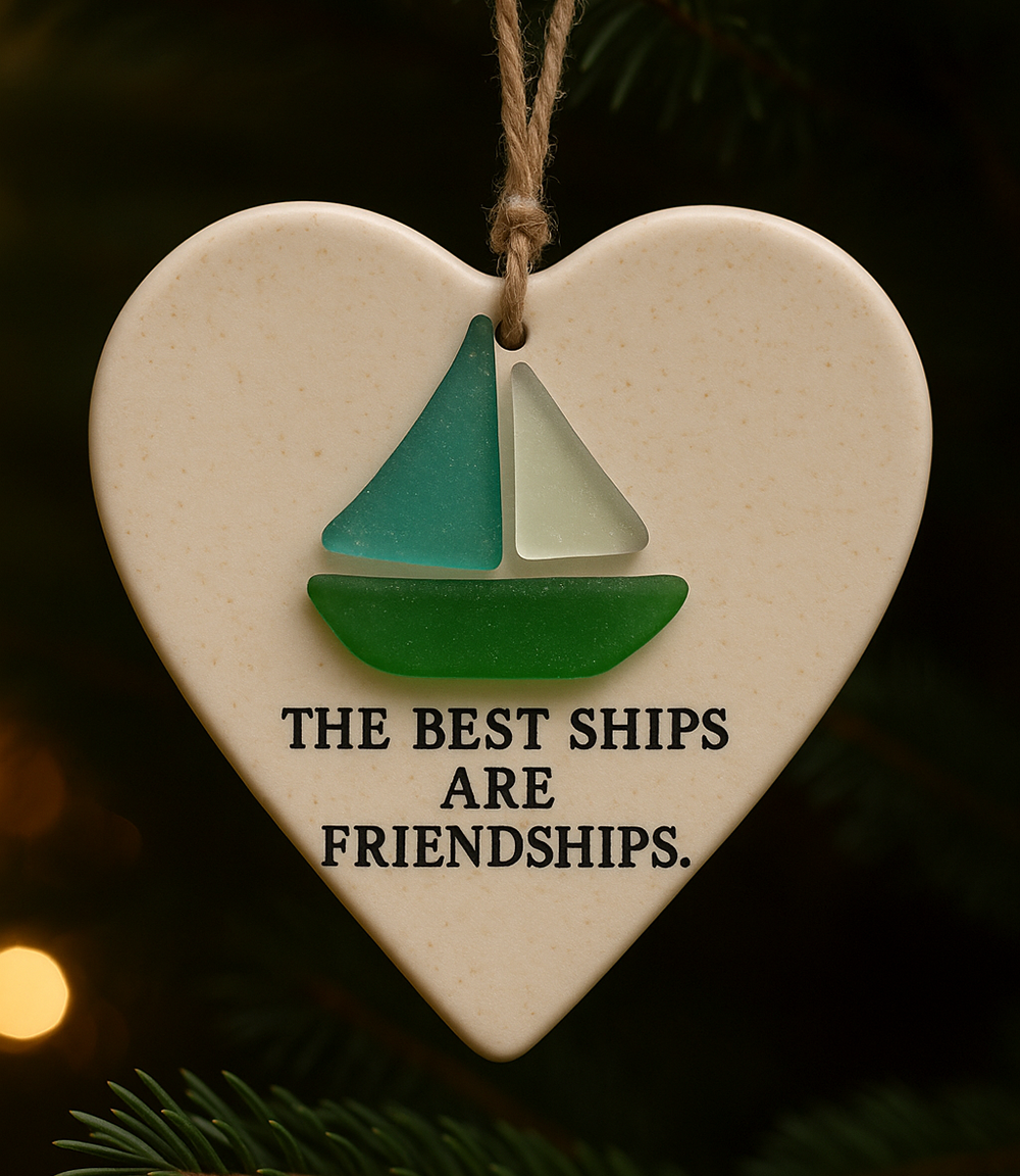 Friendship Sea Glass Sailboat Ornament