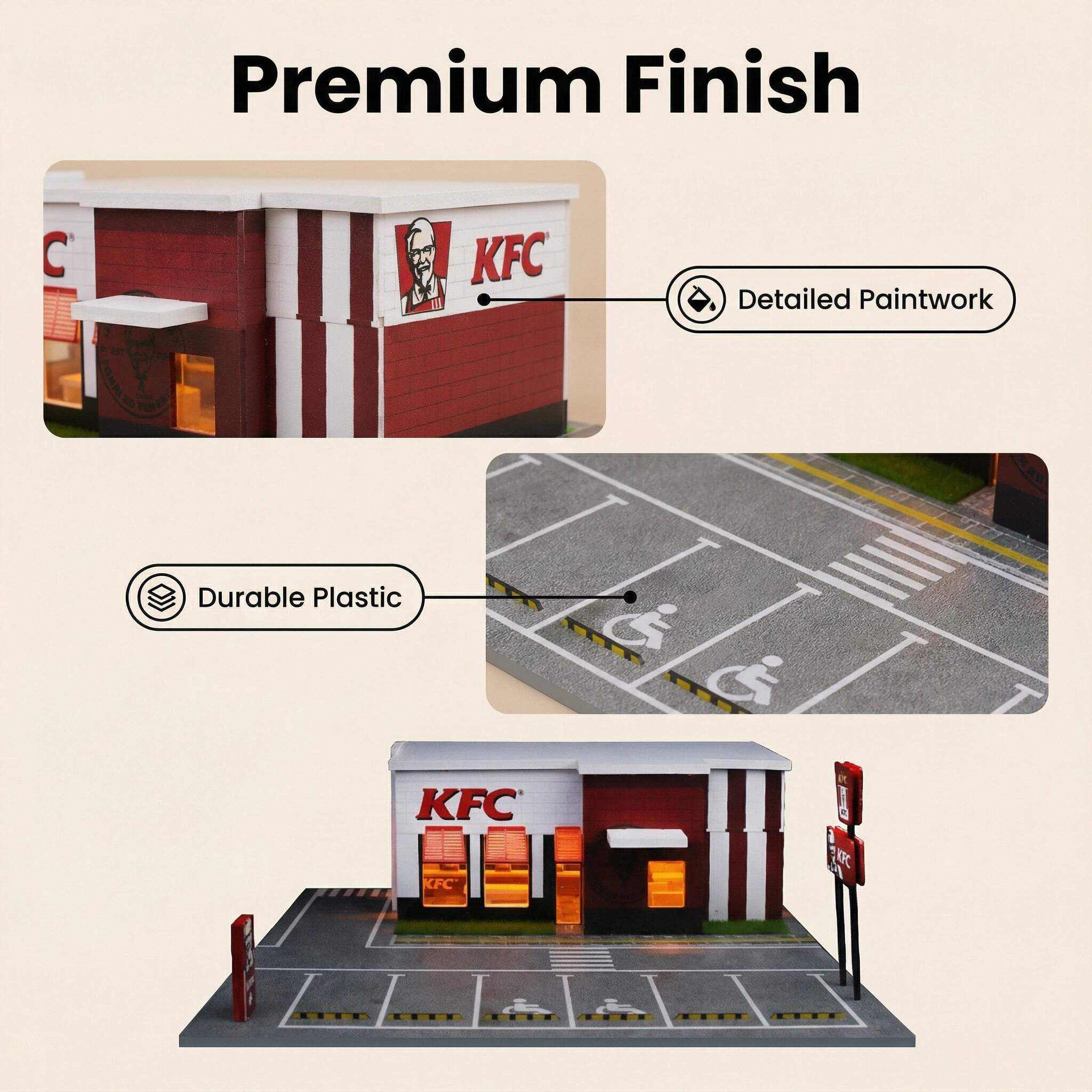 1:64 Scale Fast Food Restaurant Diorama Display Case – Urban Street Scene for Diecast Cars