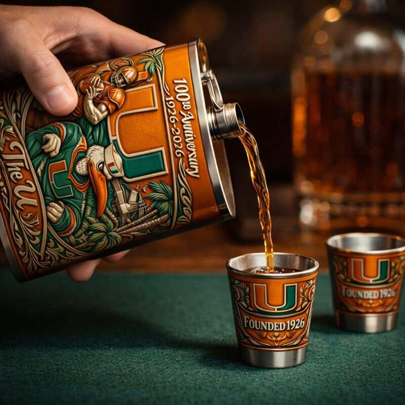 Miami Hurricanes 100th Anniversary Flask Gift Set