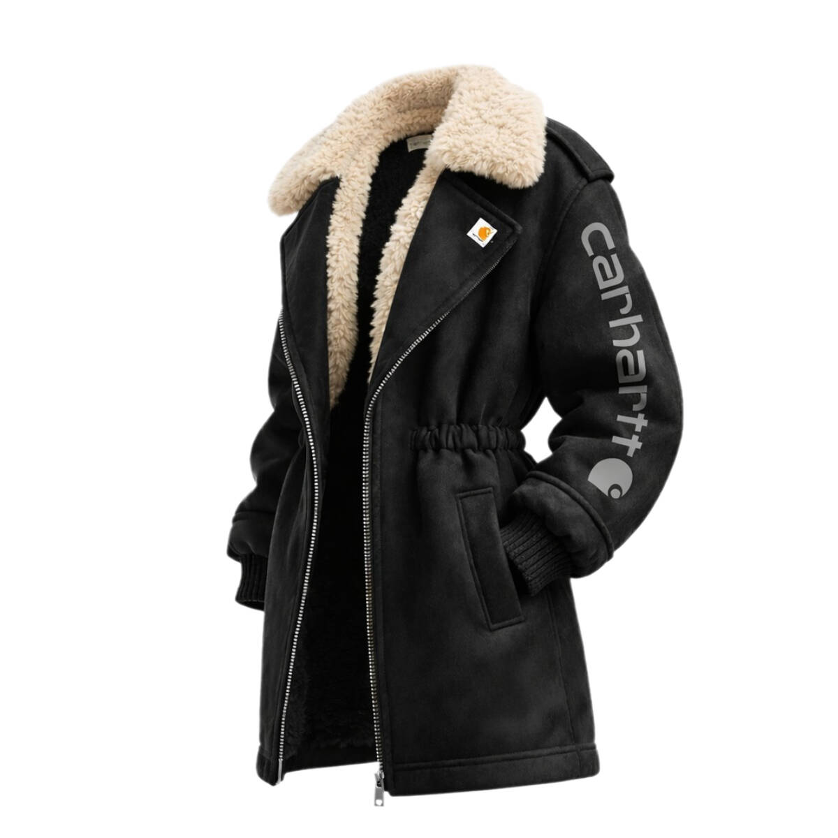 Women's Retro Suede Contrast Color Splicing Jacket Lambswool Lining Thickened Mid-Length Jacket