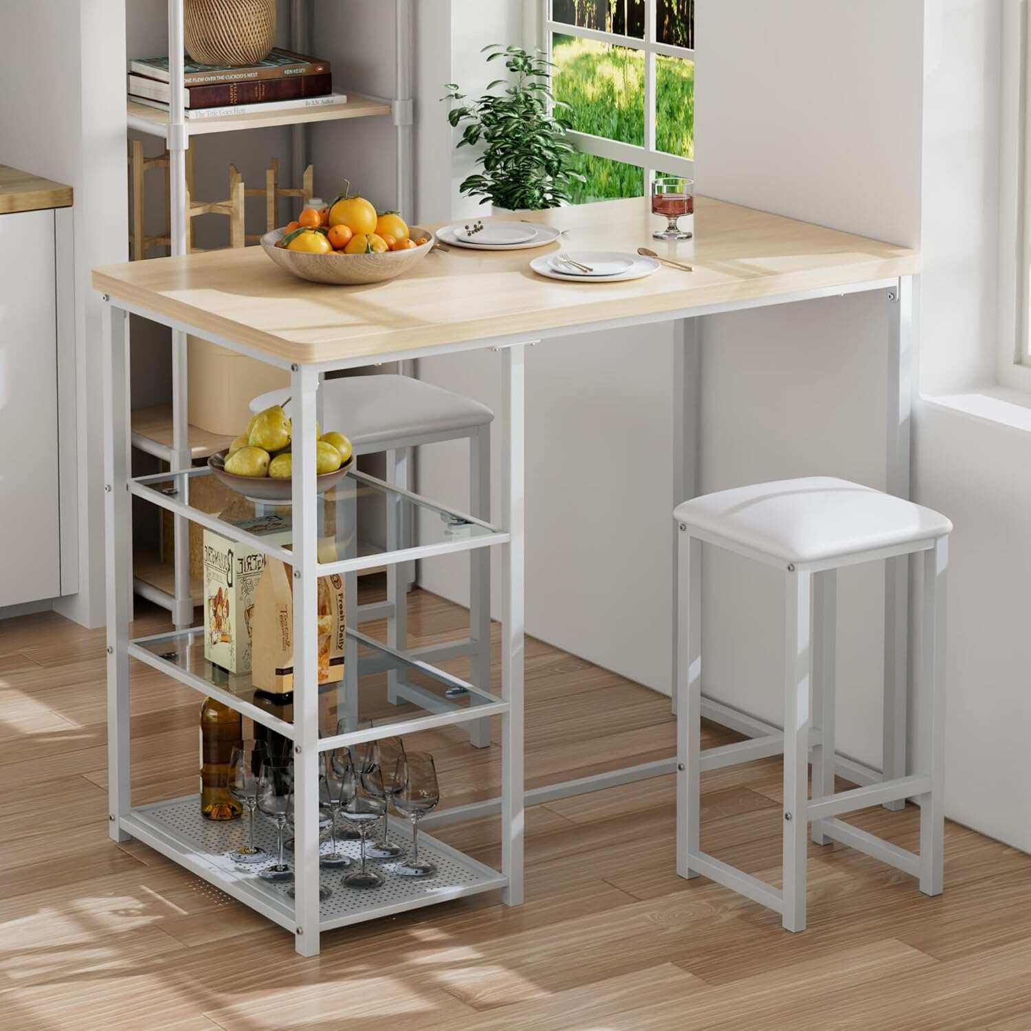 VECELO Small Bar Table and Chairs Set for 2