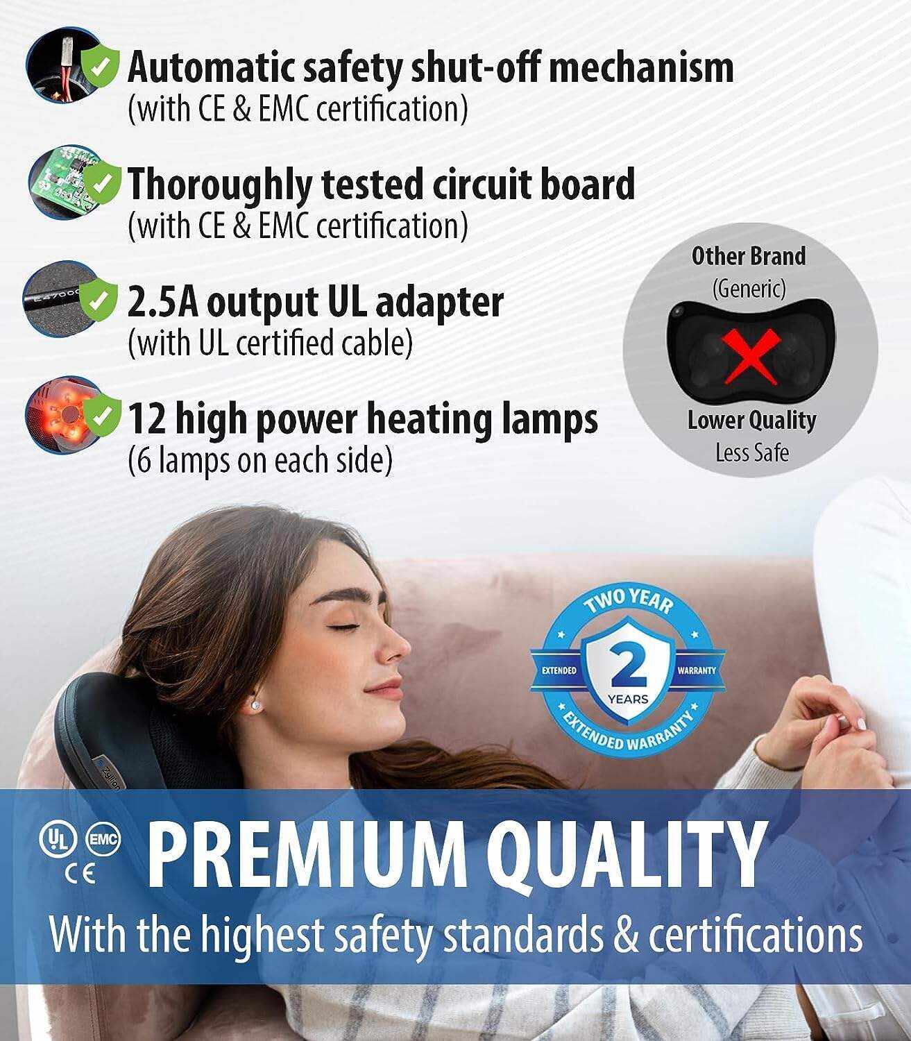 Zyllion Back and Neck Massager with Heat - 3D Deep Tissue Shiatsu Massage Pillow for Chair, Car and Muscle Pain on Whole Body: Shoulders, Calf, Foot, Legs, Arms (NOT Cordless) - Black (ZMA-13-BK)