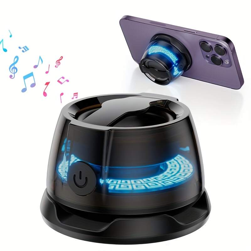1pc Mini Speaker, Magnetic Wireless Speaker, Phone Holder, Configured with 2 Sticky Magnetic Rings And 1 Lanyard, Suitable for Multiple Scenarios - Shower, Car, Bicycle, Outdoor Portable Mini Speaker System, Multi-purpose Installation