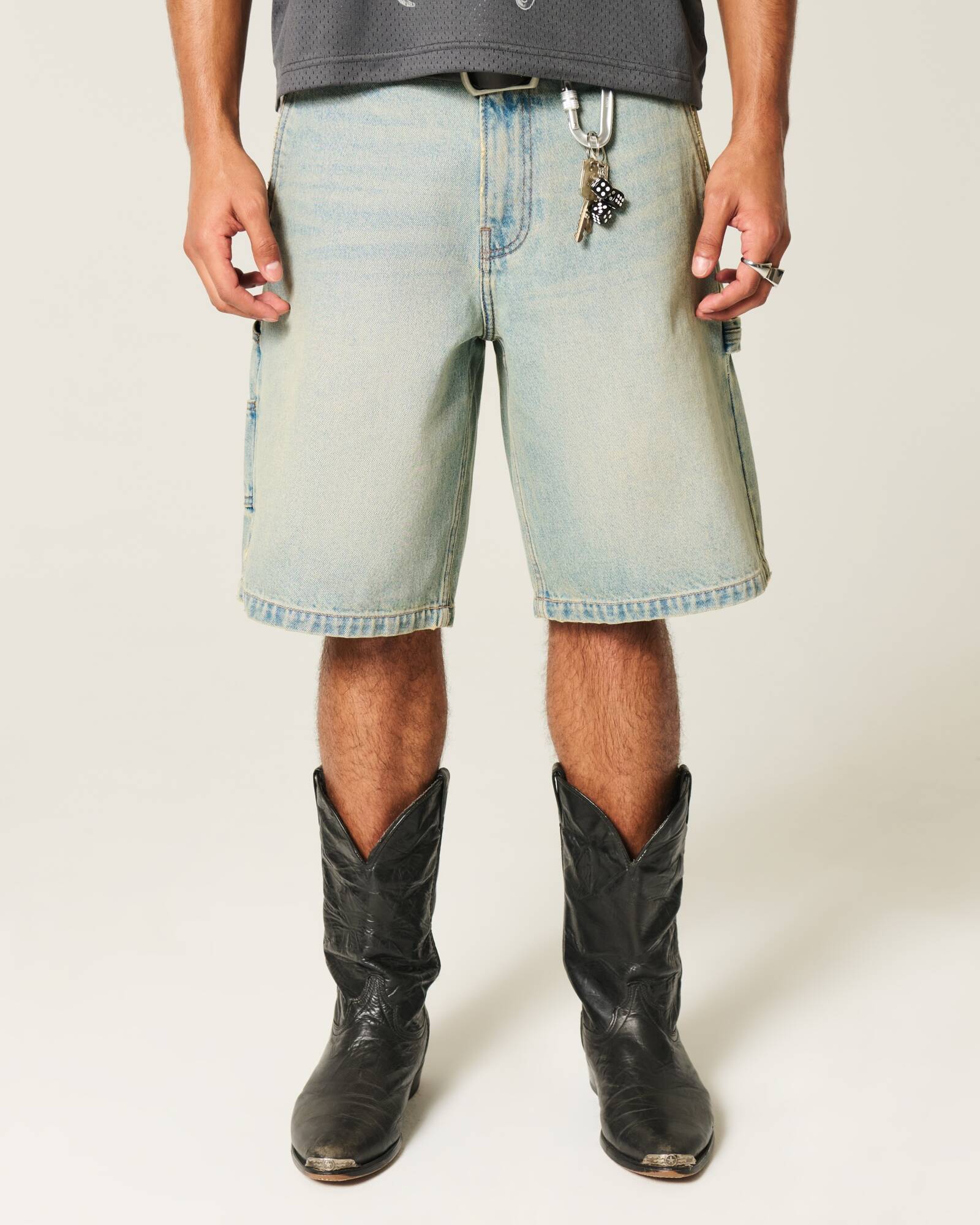 Washed Black Baggy Denim Shorts