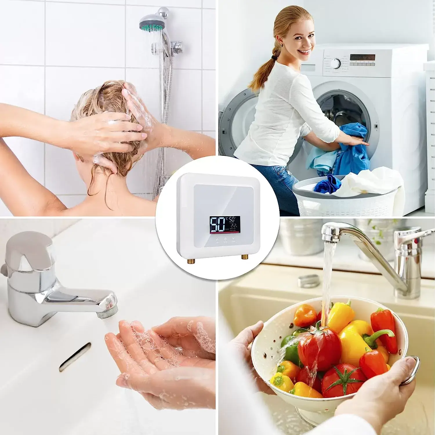 Tankless Water Heater Electric 5500W 110V,Constant Temperature Instant Hot Water Heater with Remote Control Digital Display RV water heater for Home Kitchen Indoor(White)(Can't Use Socket)