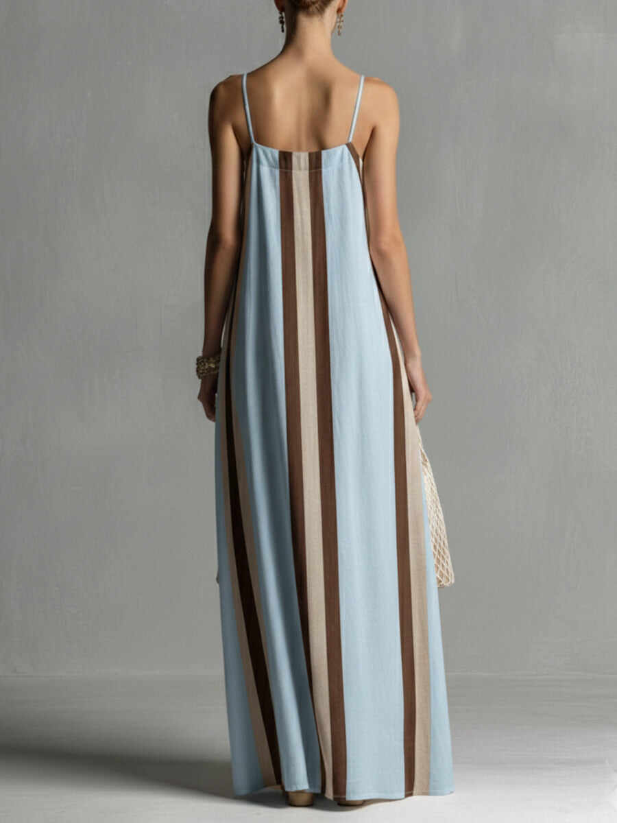 🔥Summer Arrivals🌟Casual Striped Linen And Cotton Maxi Sleeveless Dress