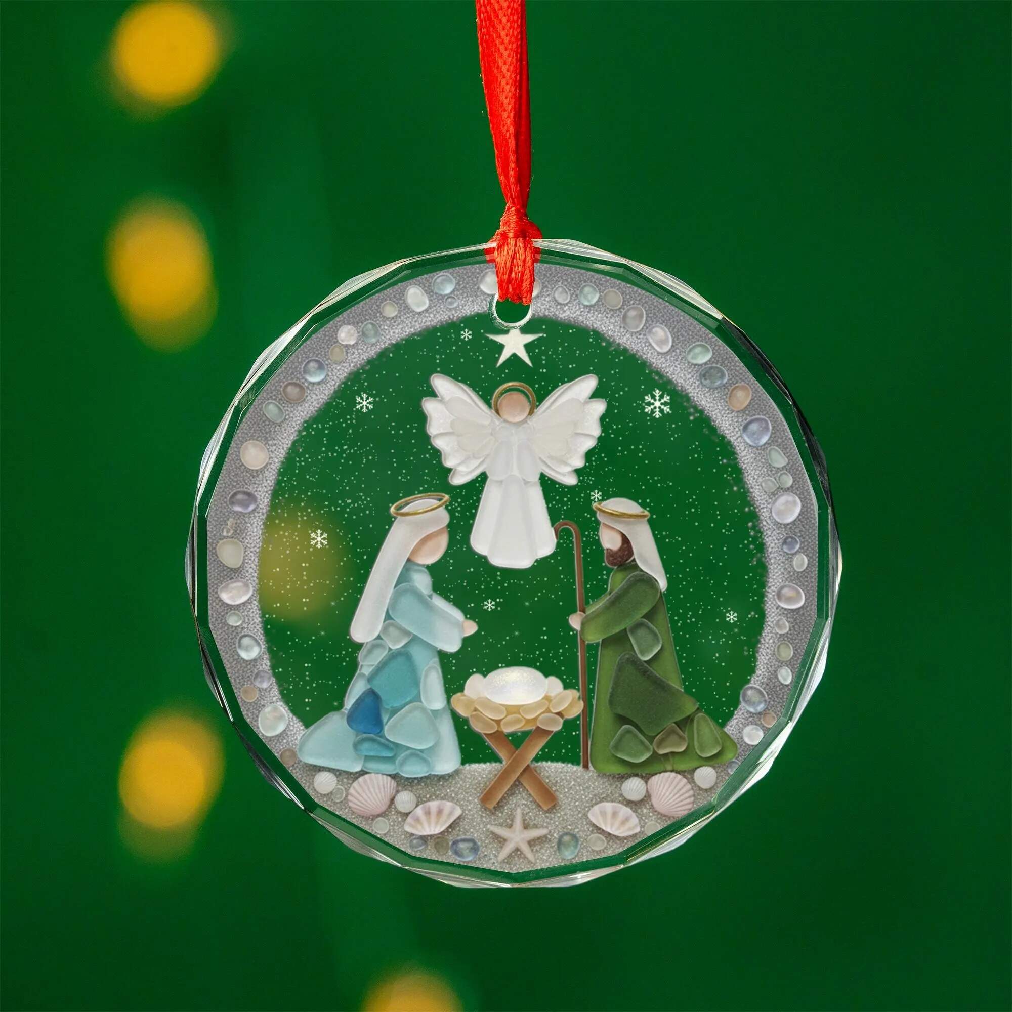 Nativity Christmas Seaglass Ornament
