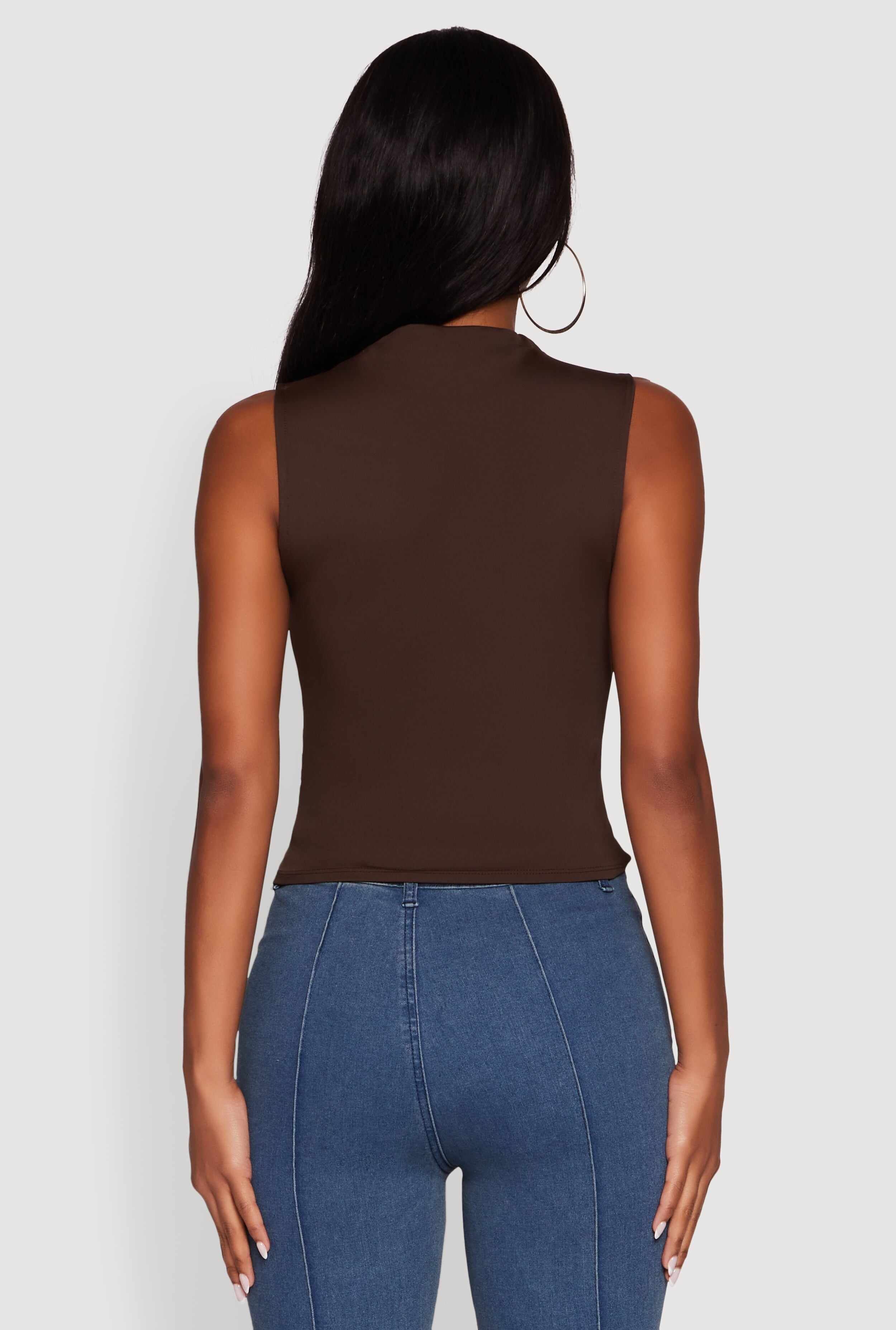 Madden Girl Sleeveless Classic Fit Solid Funnel Neck Top