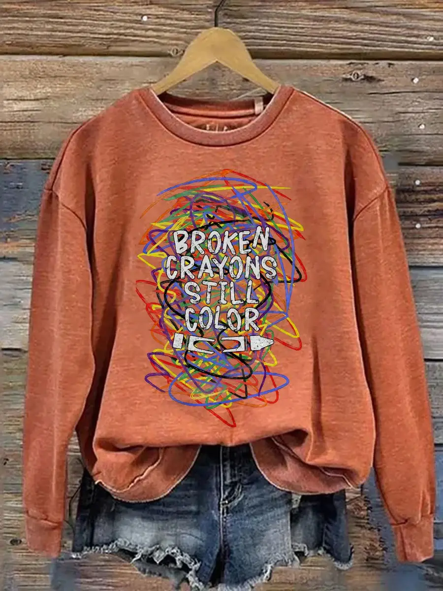 Broken Crayons Still Color Print Casual Sweatshirt