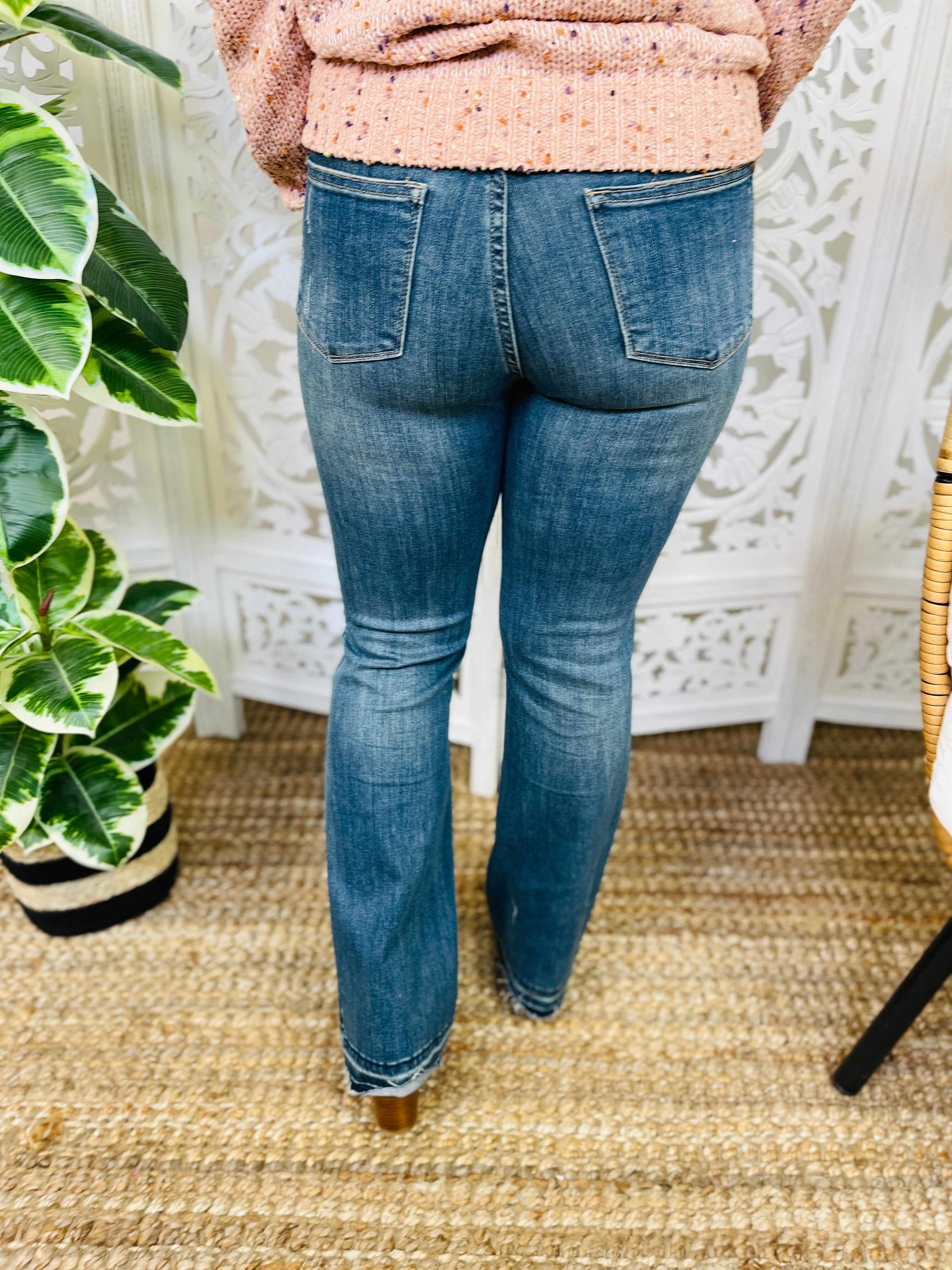 PLUS/REG Perfectly Patched Bootcut Jeans