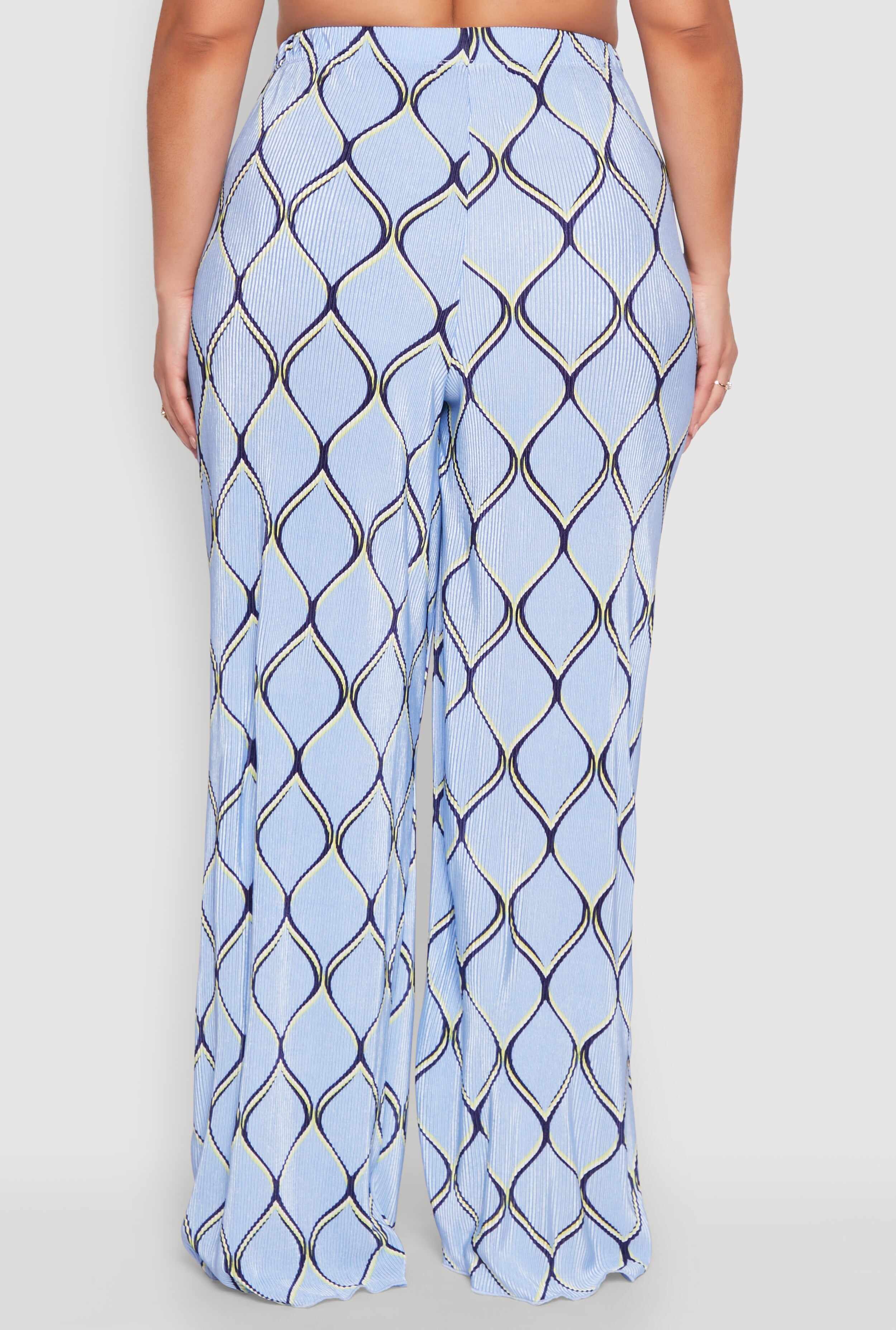 Plus Size Almost Famous Printed Plisse Wide Leg Pants
