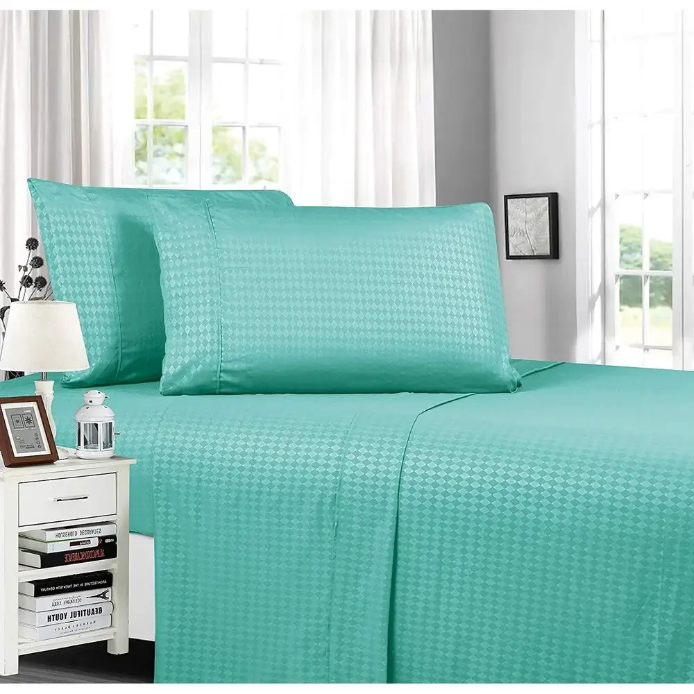 Elegant Comfort Diamond Embossed 4-Piece Bed Sheet & Pillowcase Set