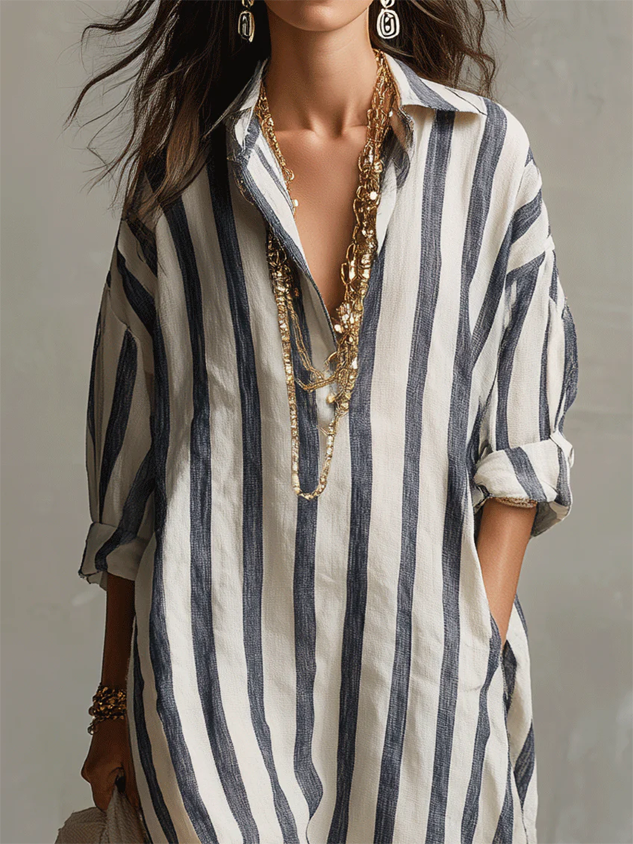 🔥Summer Arrivals🌟Casual And Cozy Striped Linen-cotton Dress