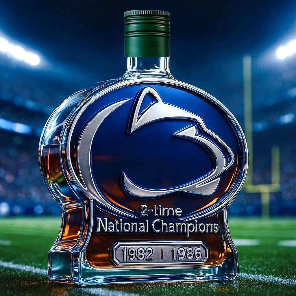 Penn State Nittany Lions 2-Time World Champions Whiskey Bottle
