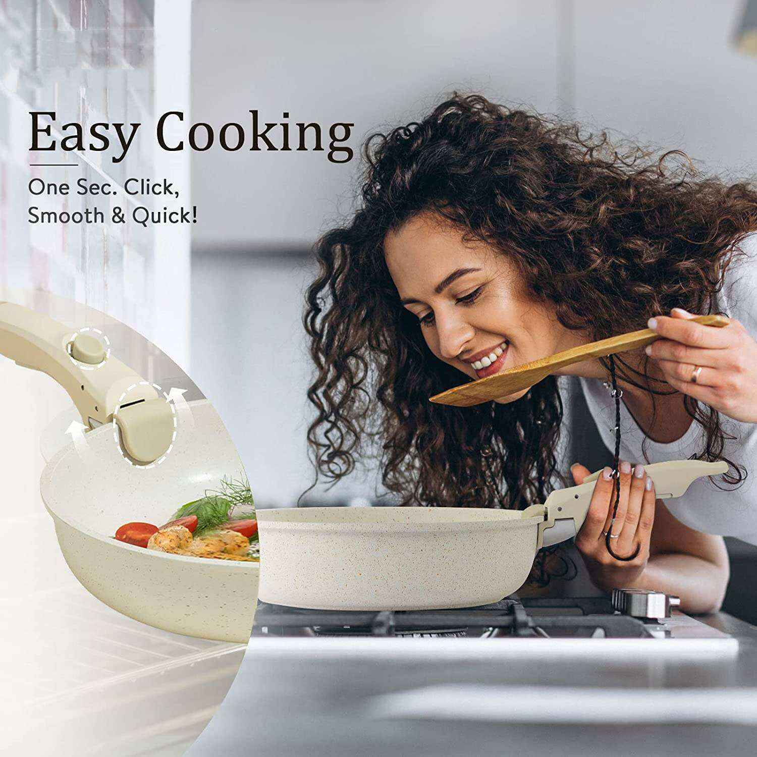 11pcs Pots and Pans Set, Nonstick Cookware Set Detachable Handle, Induction Kitchen Cookware Sets Non Stick with Removable Handle, RV Cookware Set, Oven Safe