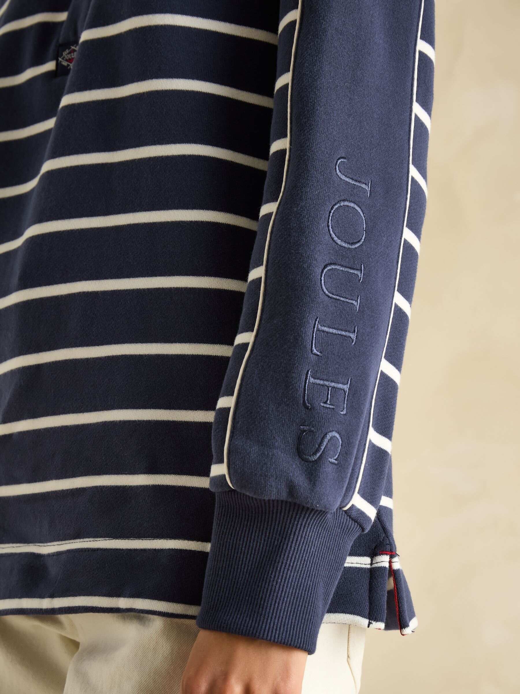 Southwold Navy Blue & Cream Cotton Button Down Striped Sweatshirt