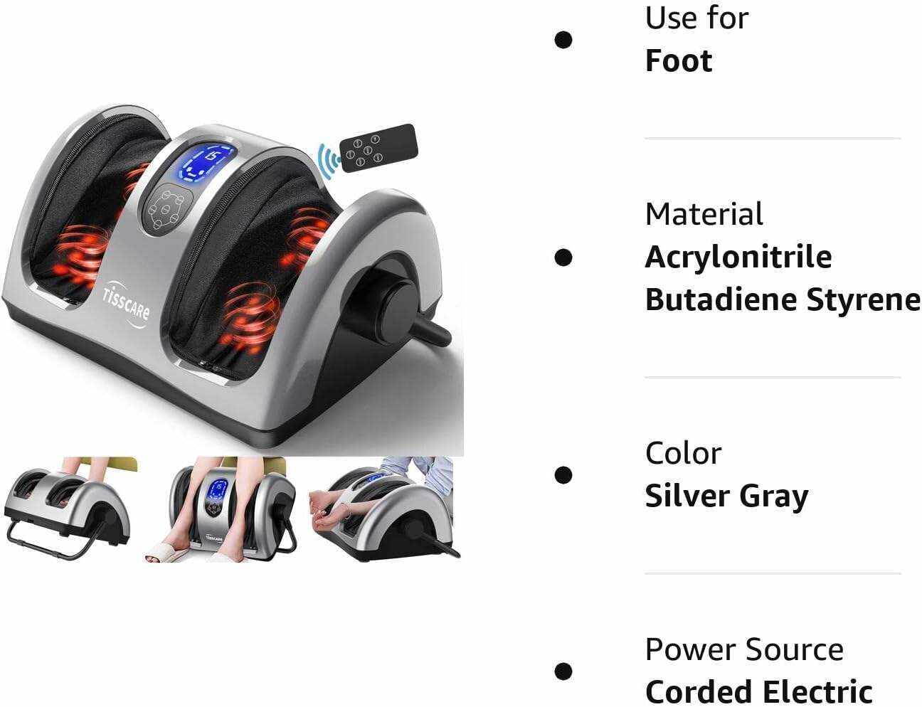TiSSCARE Shiatsu Massage Foot Massager Machine - Improves Blood Flow Circulation, Deep Kneading & Tissue with Heat/Remote, Neuropathy, Plantar Fasciitis, Diabetics, Pain Relief