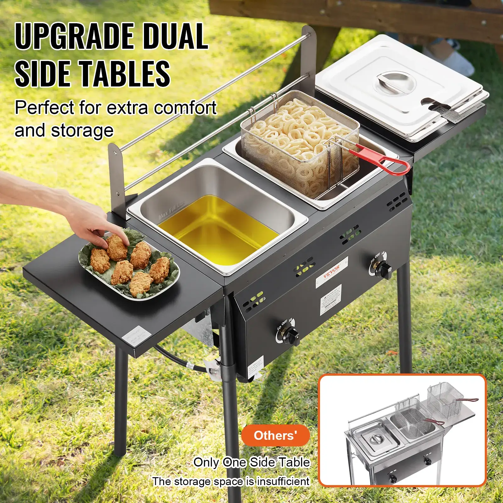 Outdoor Propane Deep Fryer Double Burners Commercial Fryer16 Qt Stainless Steel Cooker with Removable Baskets & Lids & TanksOil Fryer Cart with Thermometer & RegulatorFor Outdoor Cooking