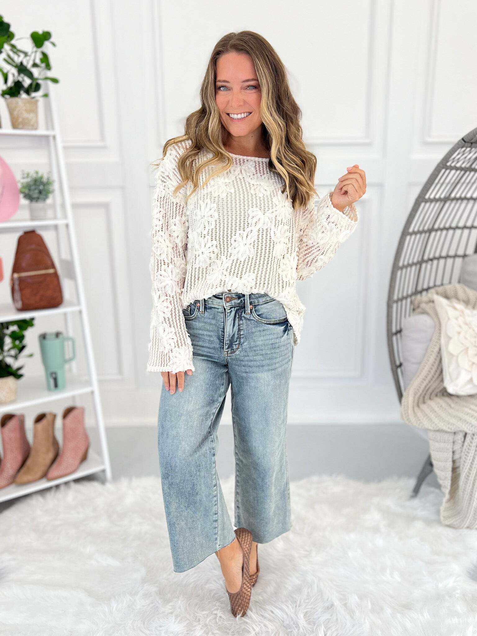 Very Demure - Christmas Tummy Control Cropped Wide Jeans- Final Sale