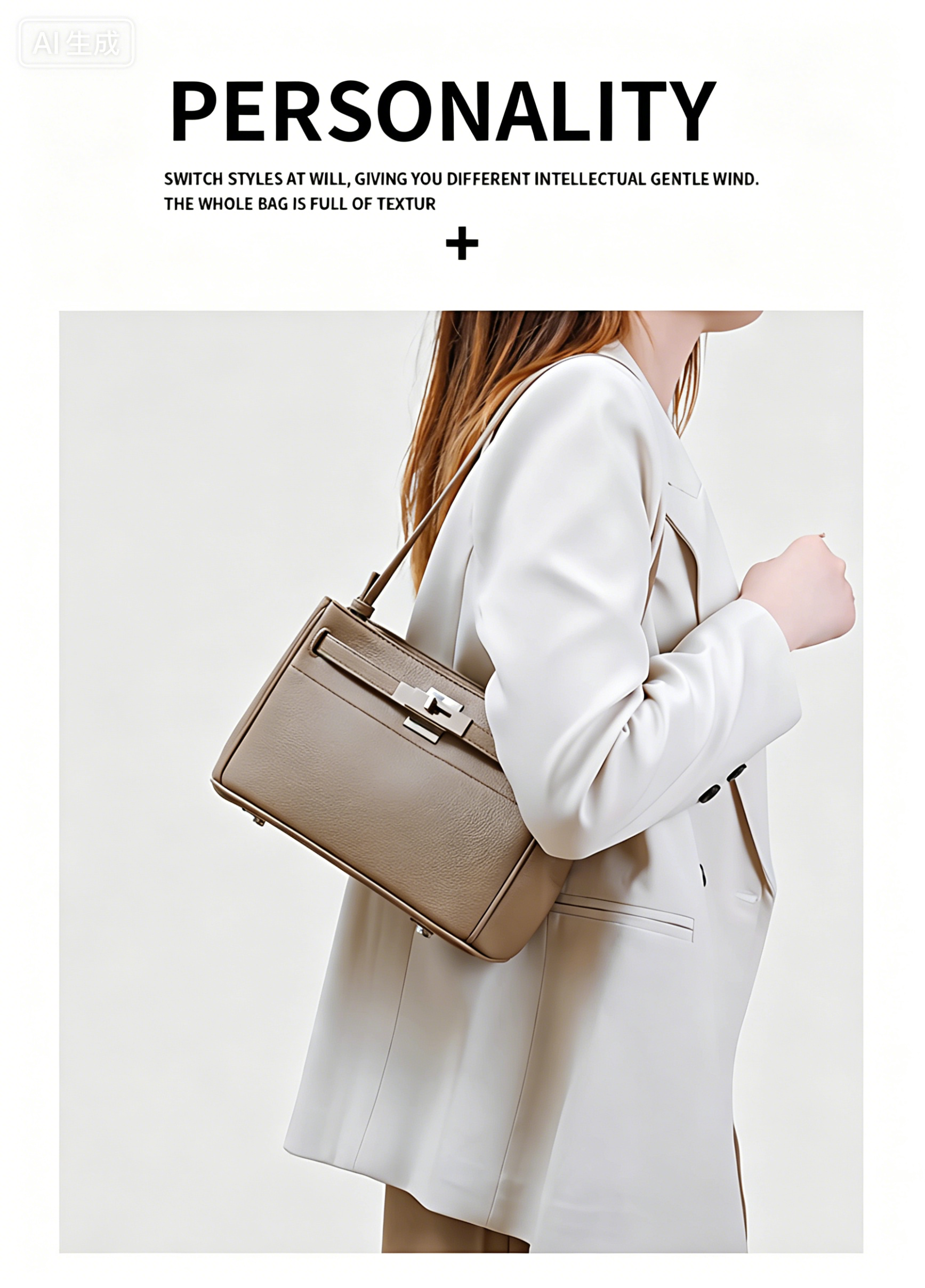 Fashionable women handbag with cowhide leather