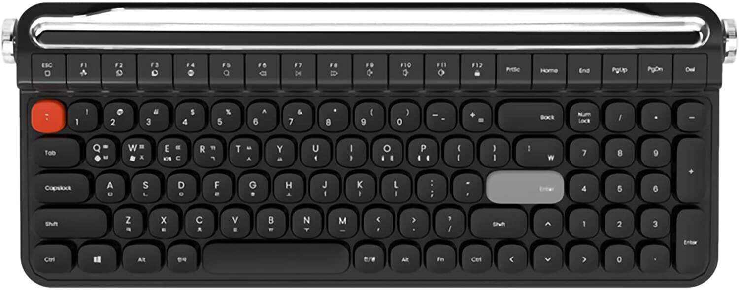 Typewriter Keyboard Wireless Bluetooth 5.0 Retro Aesthetic Cute Kawaii Round Keycaps 106-Key with Num Pad Clicky Mechanical Feeling with Pad/Phone Holder for Windows/Mac OS/Android/iOS (Mint)