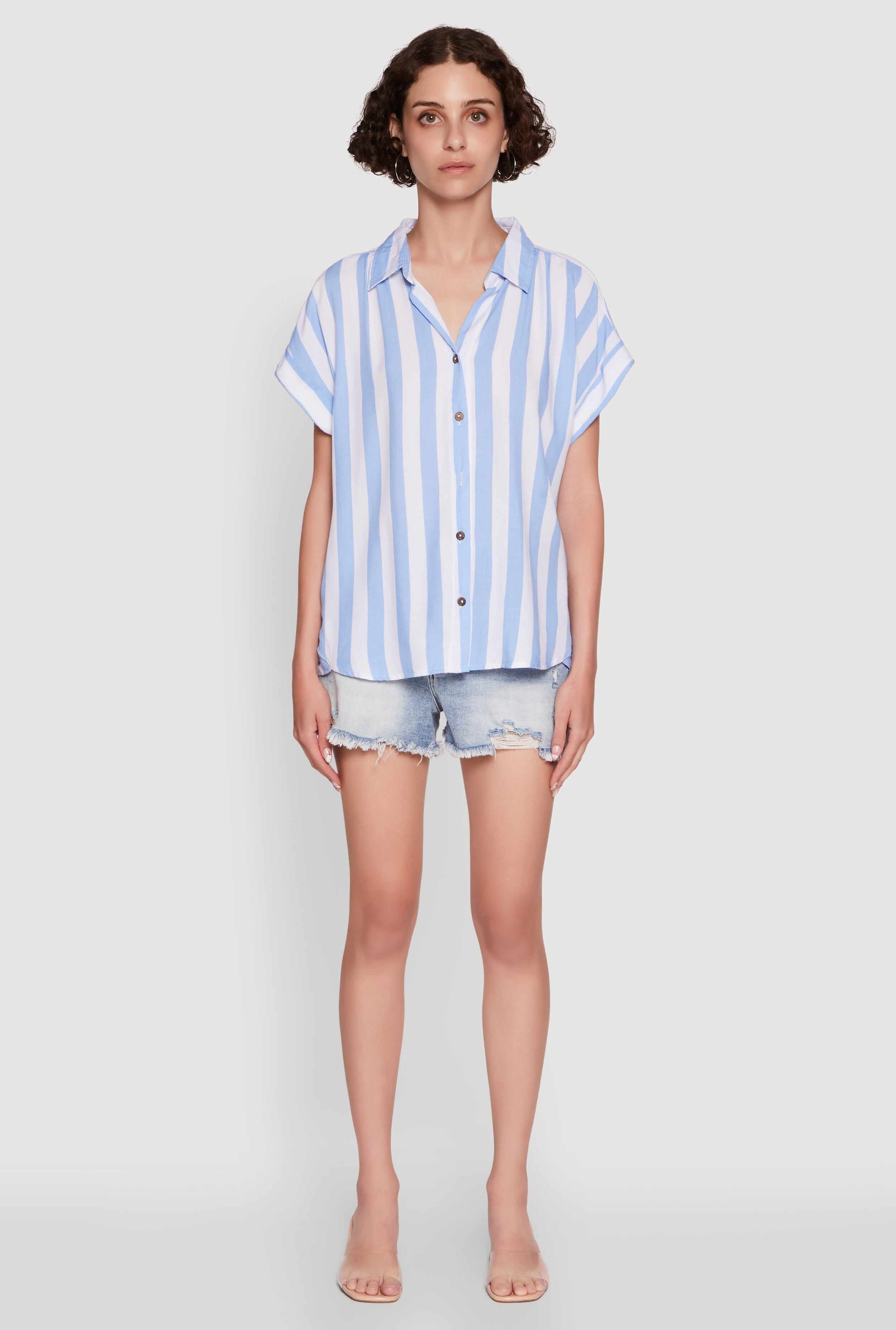 Striped Button Front Fixed Cuff Shirt