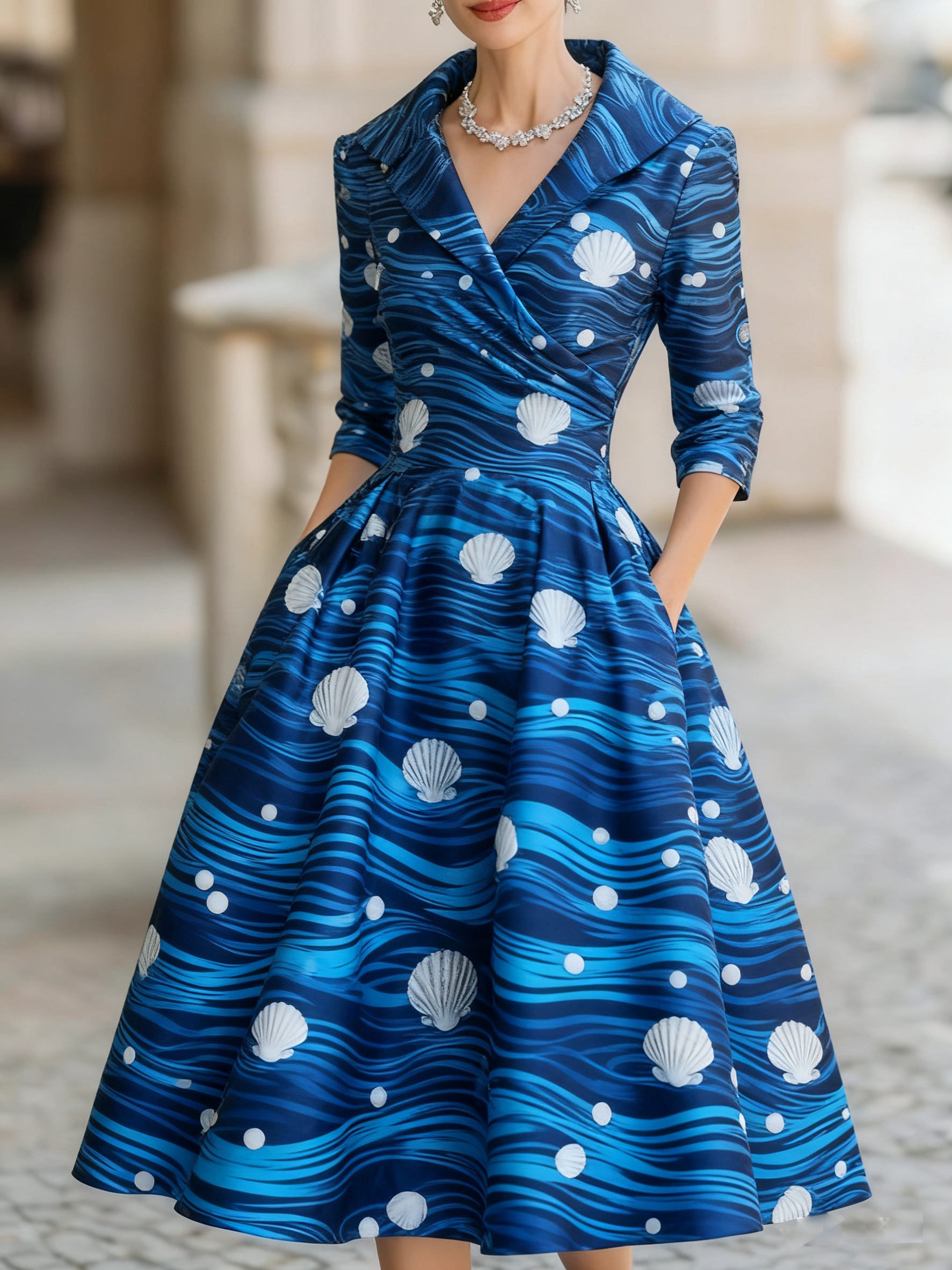 Vintage floral jacquard mid-length dress