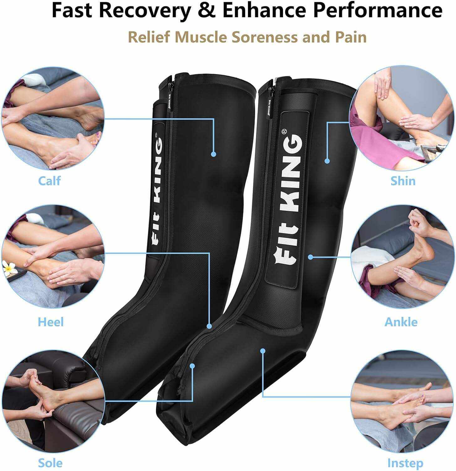 FIT KING Leg Compression Boots Massager for Foot and Calf Recovery, Upgraded Leg Massager for Blood Circulation, Muscle Relaxation, Relief Soreness and Pain, FSA-HSA Approved