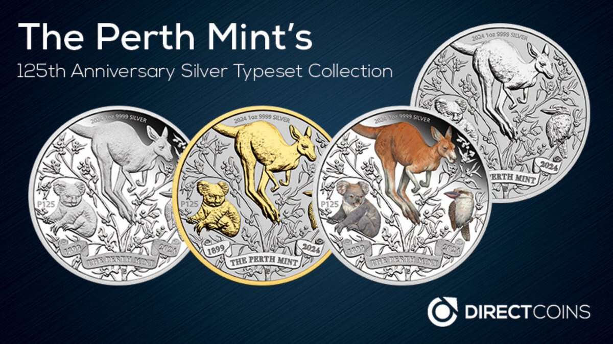 2024 Australia Perth Mint 125th Ann. Kangaroo 4 x 1 oz Silver Typeset Collection