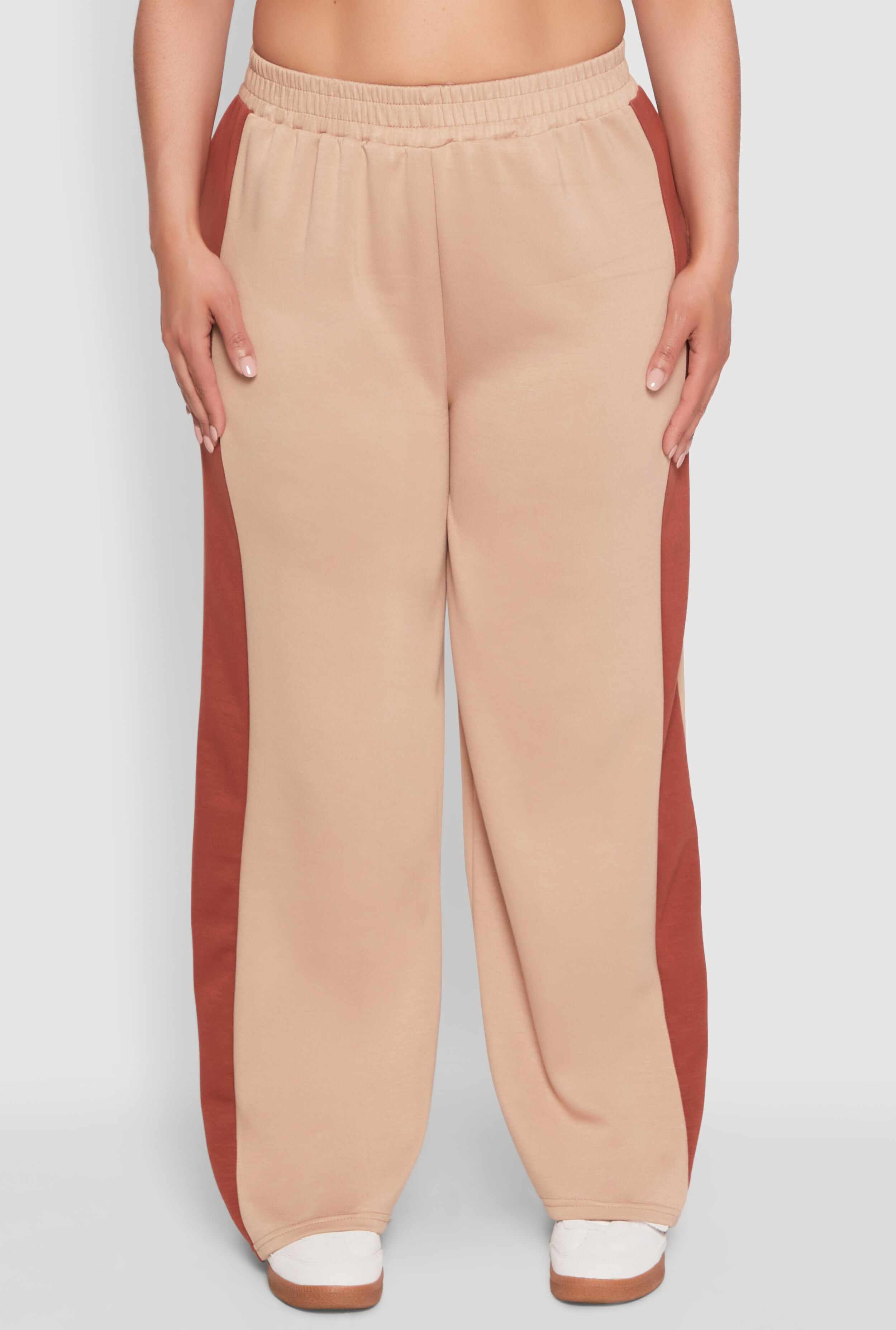 Plus Size Contrast Trim Wide Leg Pants