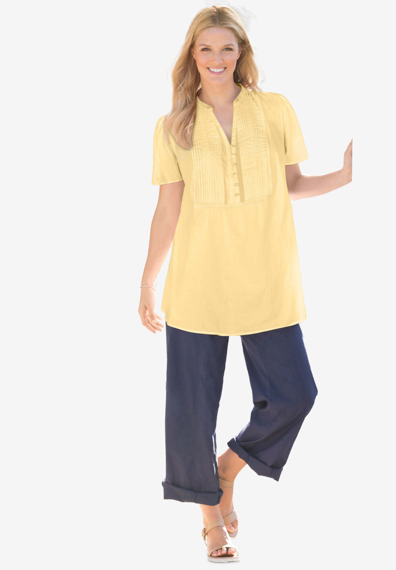 Pintucked Half-Button Tunic