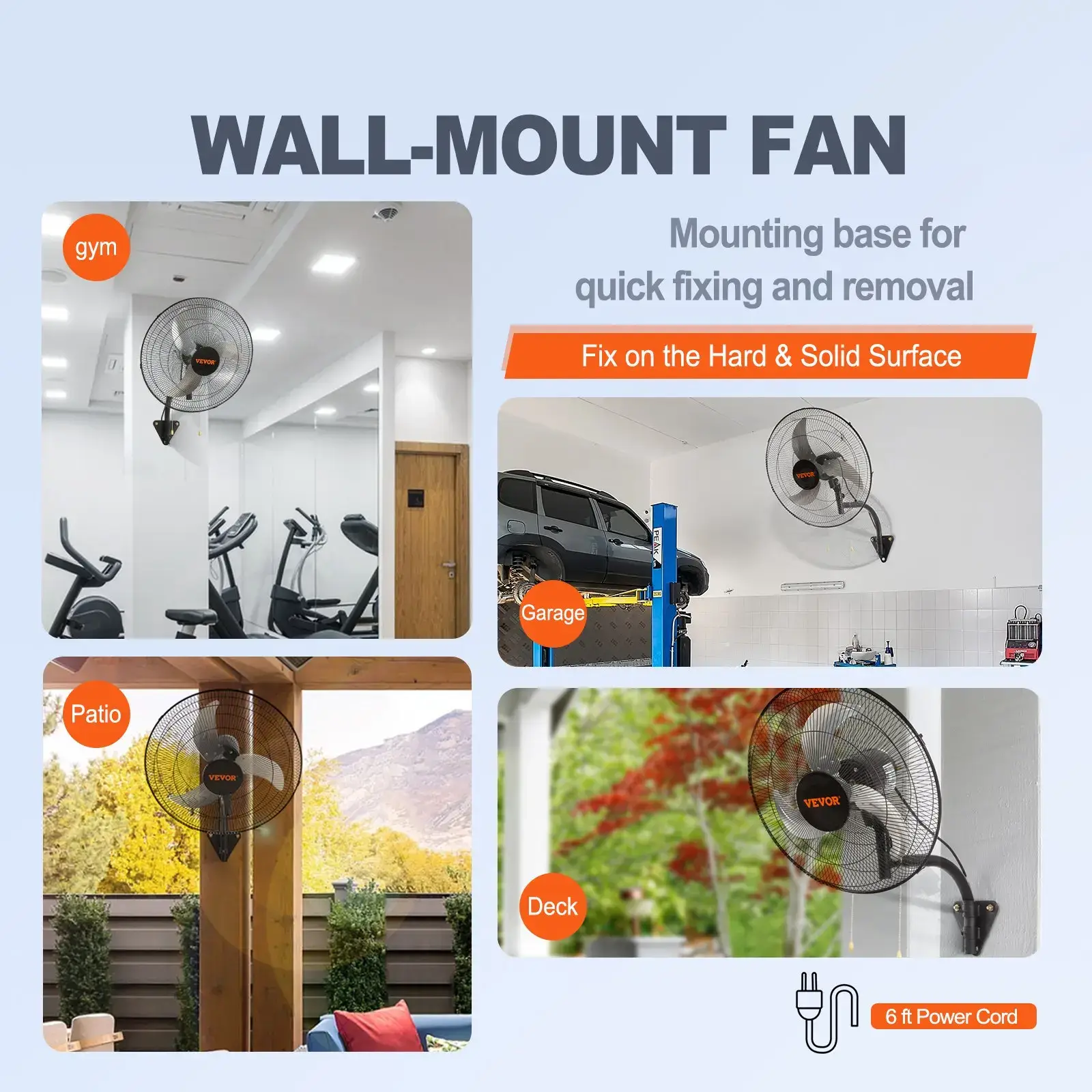 Oscillating Wall Mount Fan,  20 Inch, 3-speed High Velocity Max. 4650 CFM Industrial Wall Fan, Commercial or Residential for Warehouse, Greenhouse, Workshop, Patio, Basement, Black