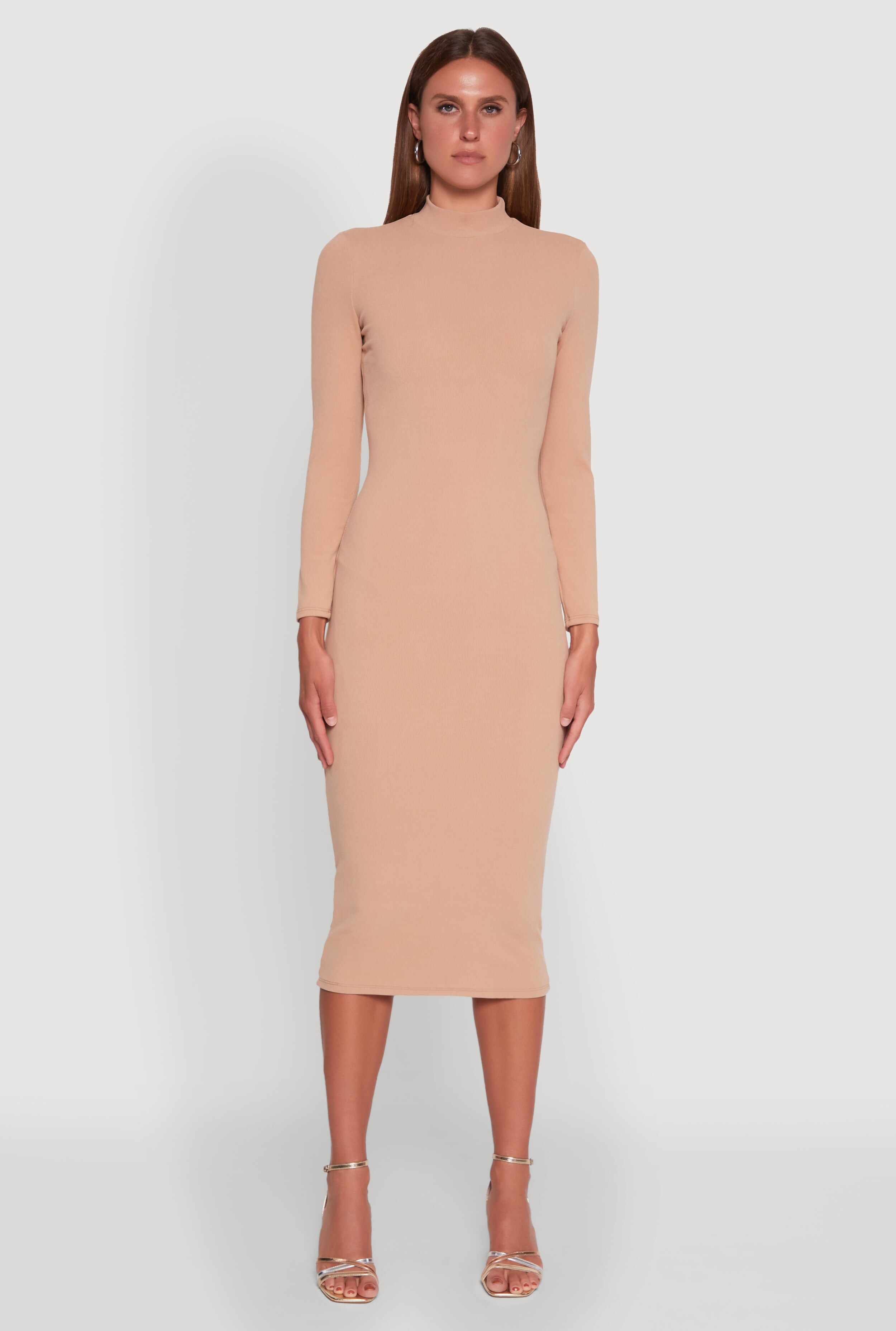 Long Sleeve Mock Neck Midi Dress