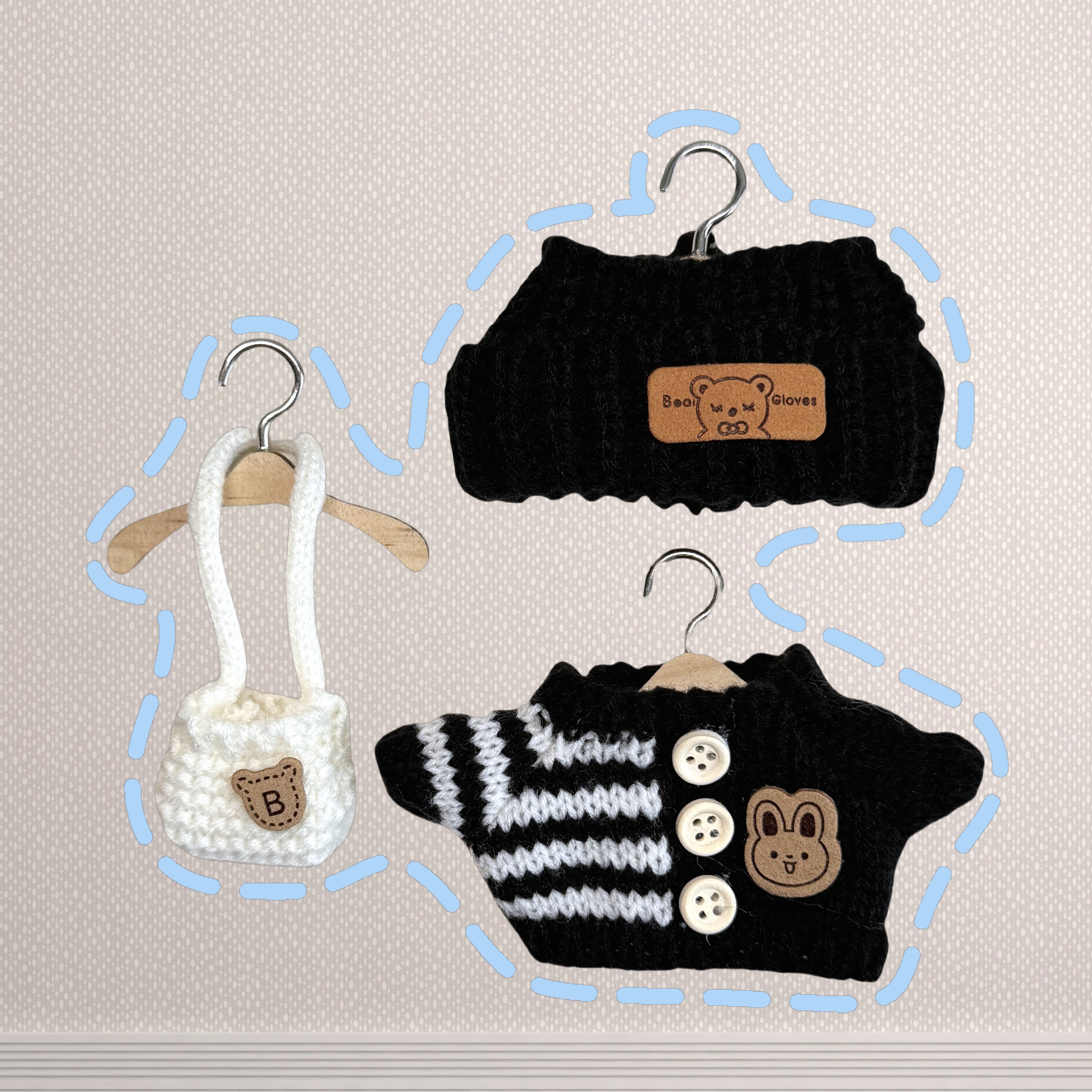 3-Piece Handcrafted Crochet Doll Clothes - Premium Dolls Outfit with Accessories, Hand Crocheted Hat, Sweaters, Bag, Compatible with 5.91-6.7inch Dolls as Accessories Only
